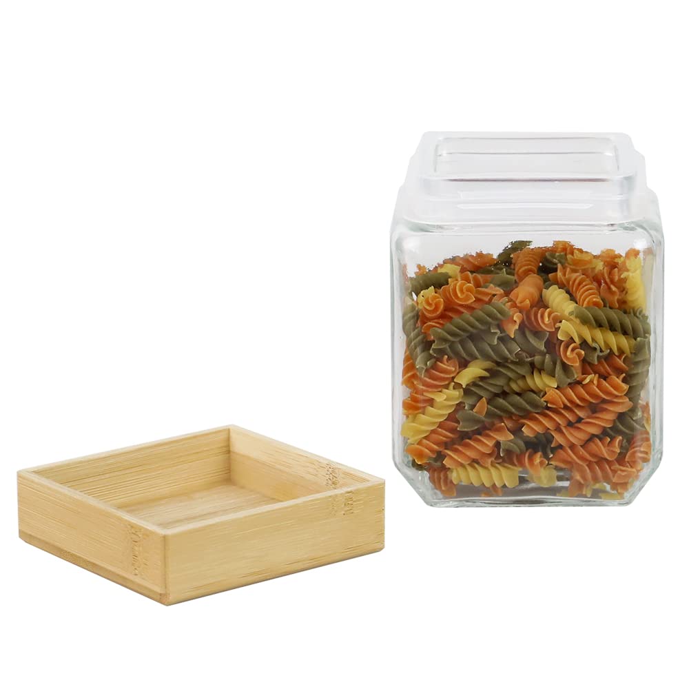 Premium Square Glass Canister with Bamboo Lid - 42oz Airtight Food Storage Container for Kitchen Pantry | Thick Durable Glass Jar for Coffee, Tea, Sugar, Flour, Snacks & Craft Supplies | Ideal for Home Organization & Gift Giving