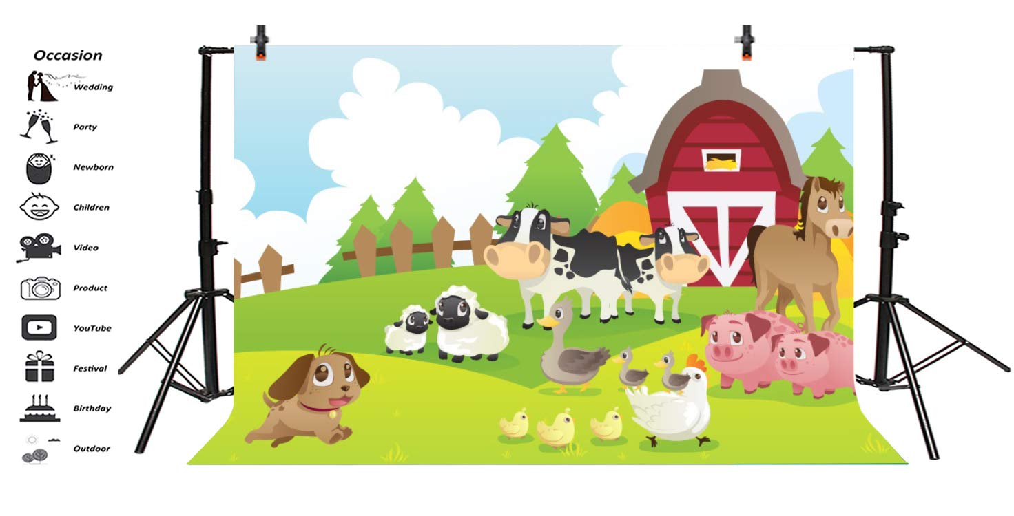 Yeele 10x8ft Cartoon Farm Pasture Photography Backdrop - Countryside Barn Scenery with Livestock Animals for Rustic Baby, Kids & Adult Portraits - Perfect for Photo Booths, Birthday Parties & Themed Events