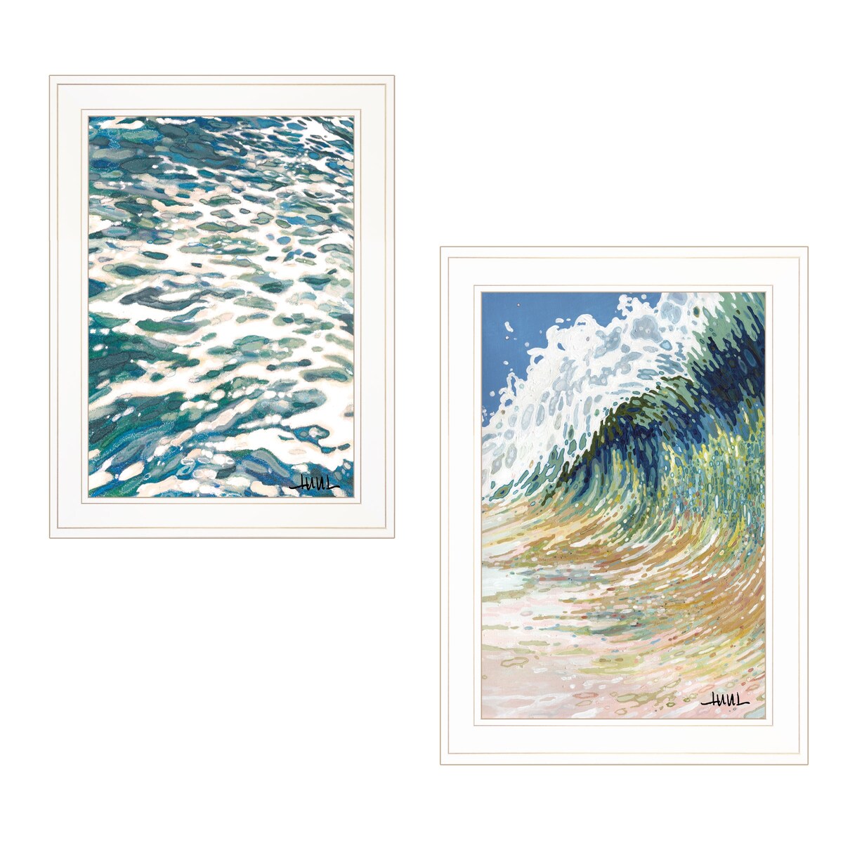 Big Wave 2 Piece Vignette Wall Art Set by Margaret Juul - White Framed Coastal Decor for Living Room, Bedroom & Office