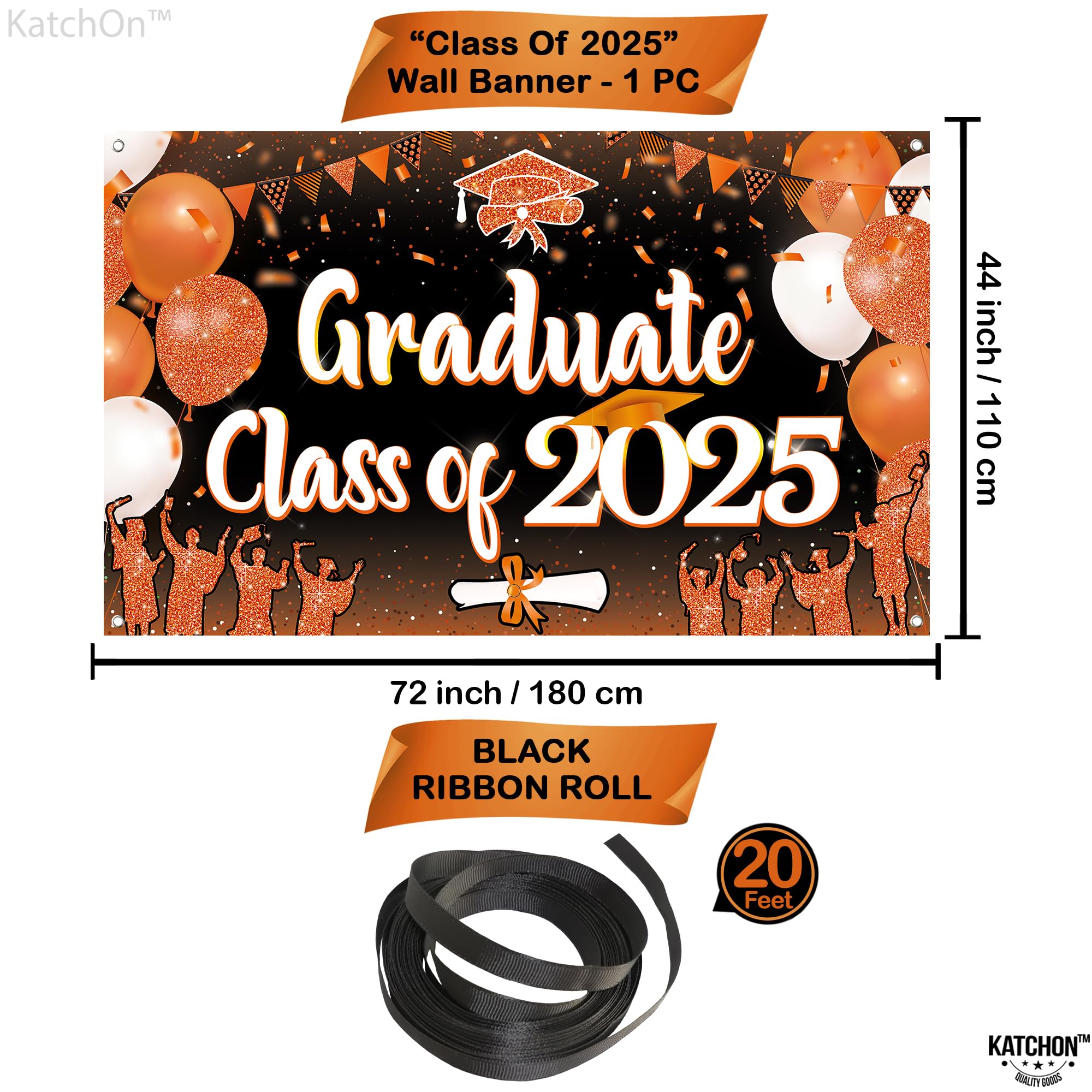 KatchOn Class of 2025 Graduation Banner - Extra Large 72x44 Inch Orange & Black Backdrop for Graduation Party Decor | Perfect for High School, College Graduation Ceremonies & Photo Booths
