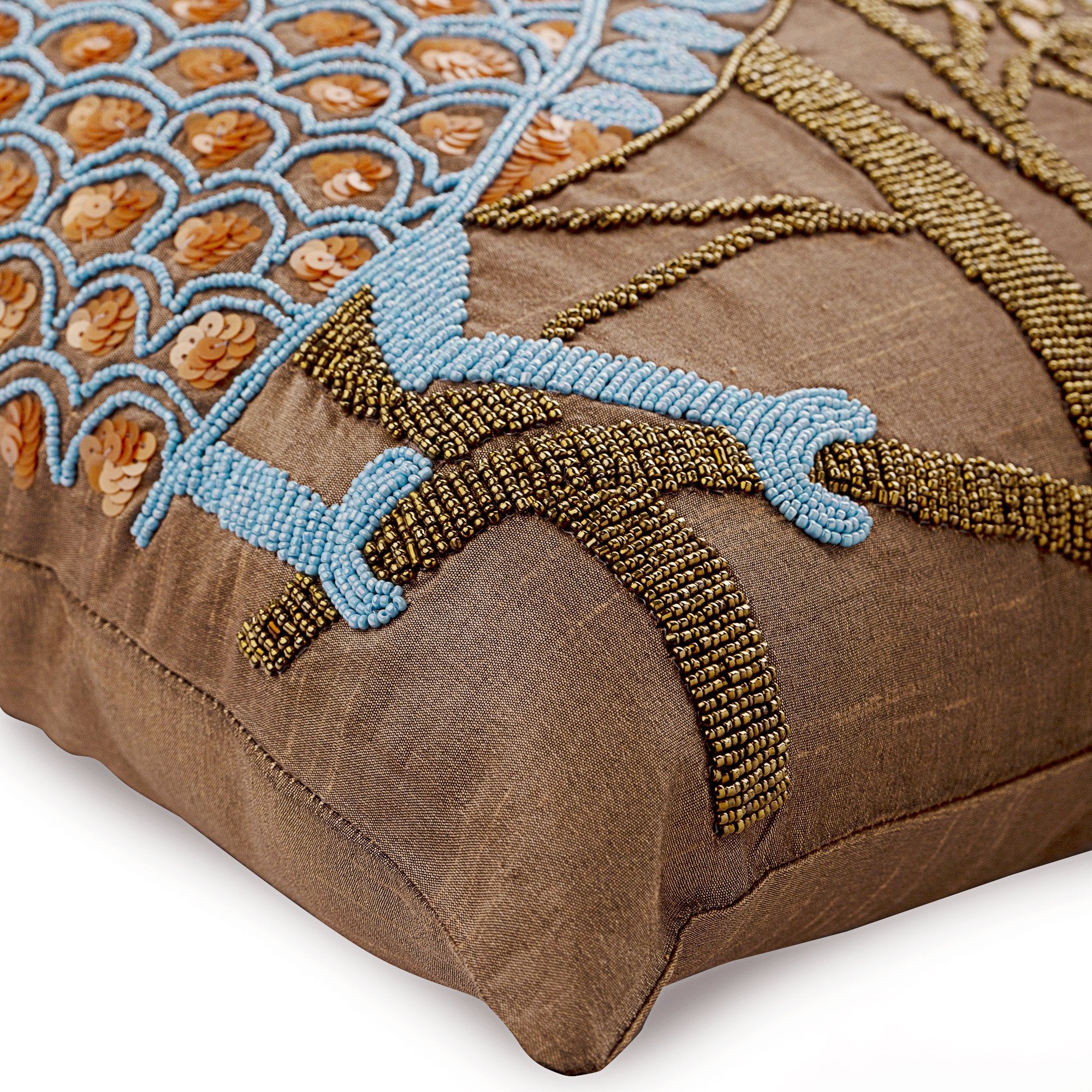 Birdy Paradise Brown Art Silk Decorative Euro Sham Pillow Cover - Luxury Jacquard Bedding for Master Bedroom, Guest Room & Home Decor