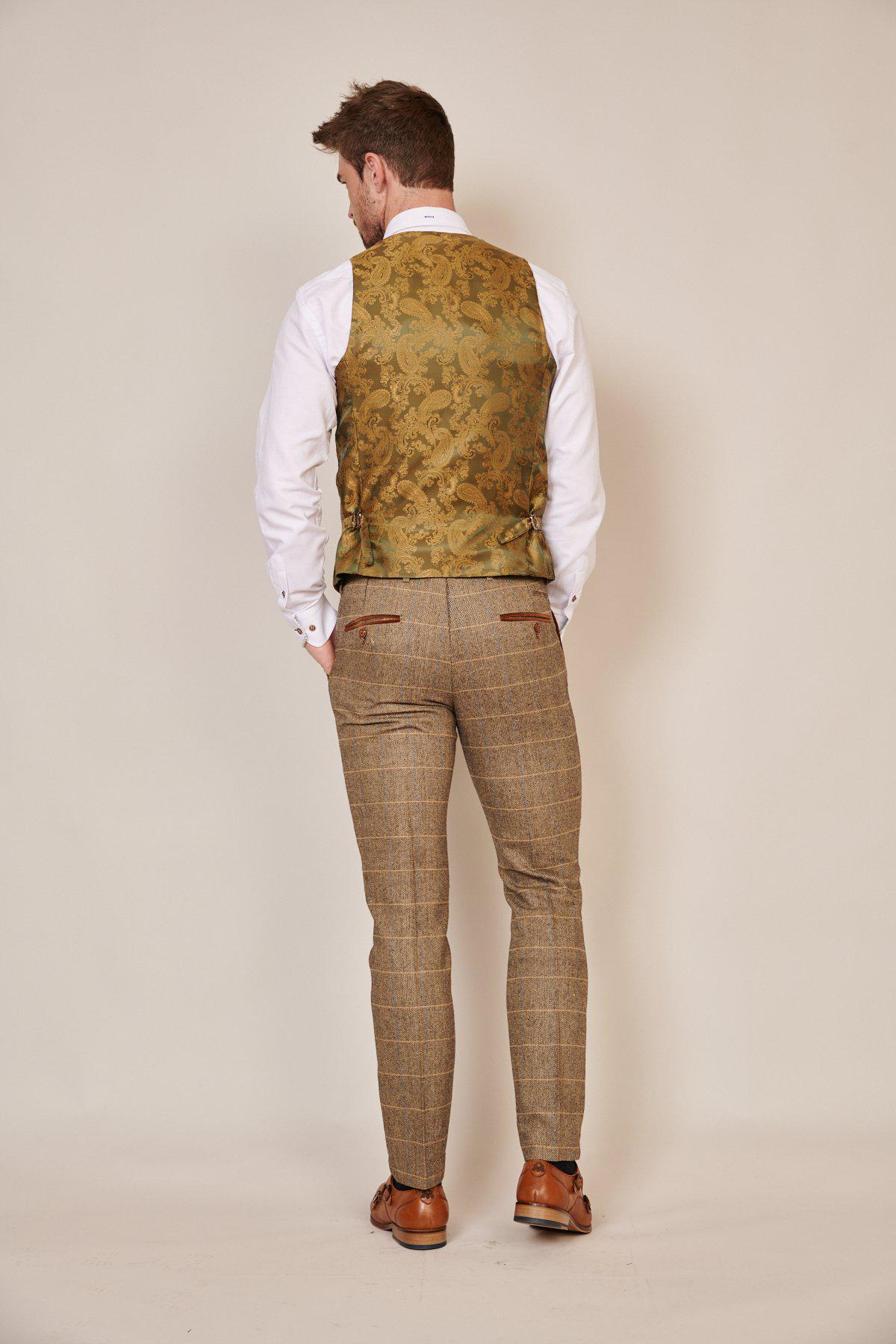 Lukasz Fabianski Style TED Tan Tweed Check Three Piece Suit | Premium Wool Blend Men's Formal Suit | Perfect for Weddings, Business Meetings & Special Occasions