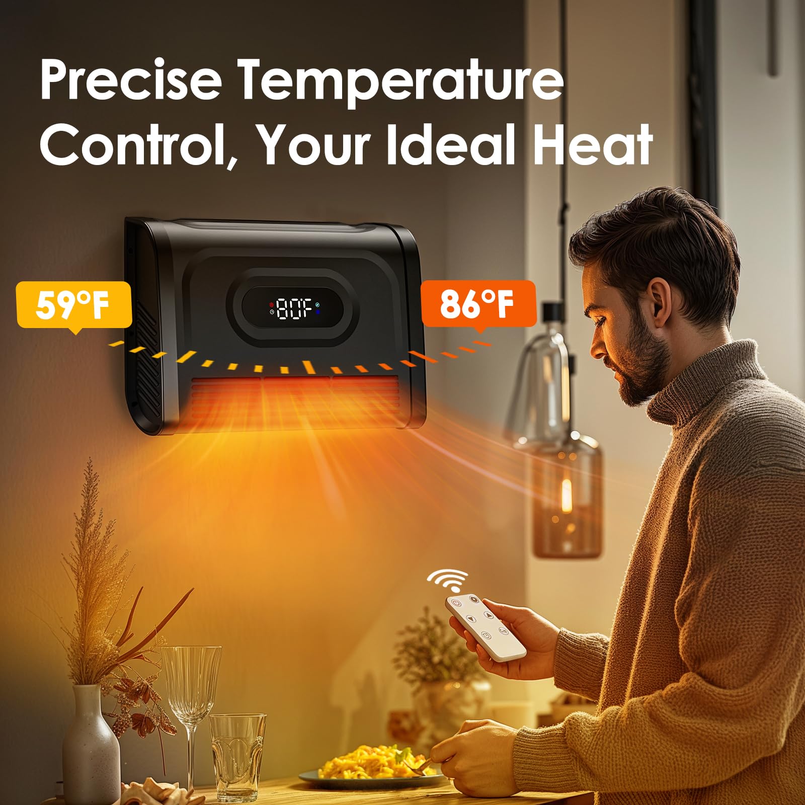 Air Choice 1500W Infrared Space Heater with Remote - Wall Mount or Freestanding Electric Heater with Adjustable Thermostat, 12H Timer & Child Lock for Indoor Use in Bedroom, Living Room, Garage & Bathroom | Energy Efficient Home Heating Solution