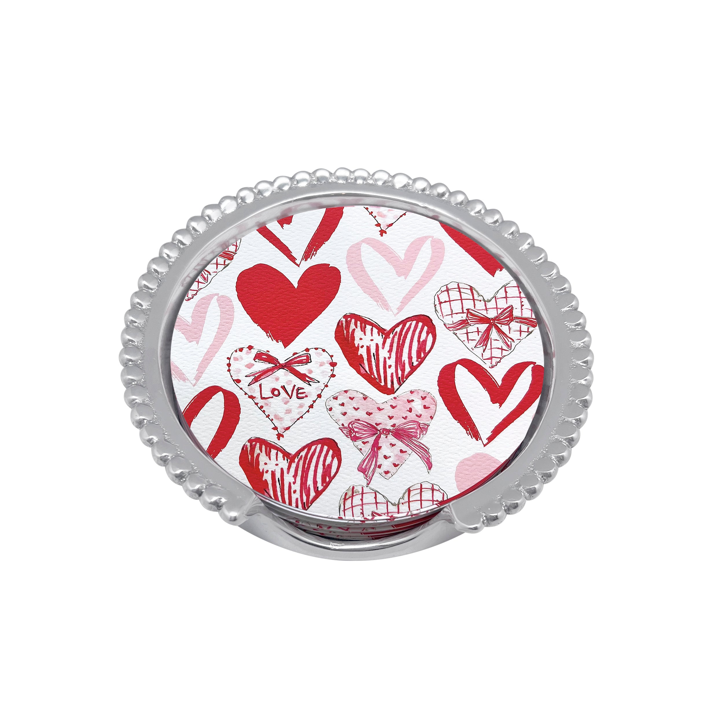 Hearts Beaded Coaster Set - 4 Pack Elegant Drink Coasters for Coffee Table, Perfect for Valentine's Day, Weddings & Home Decor