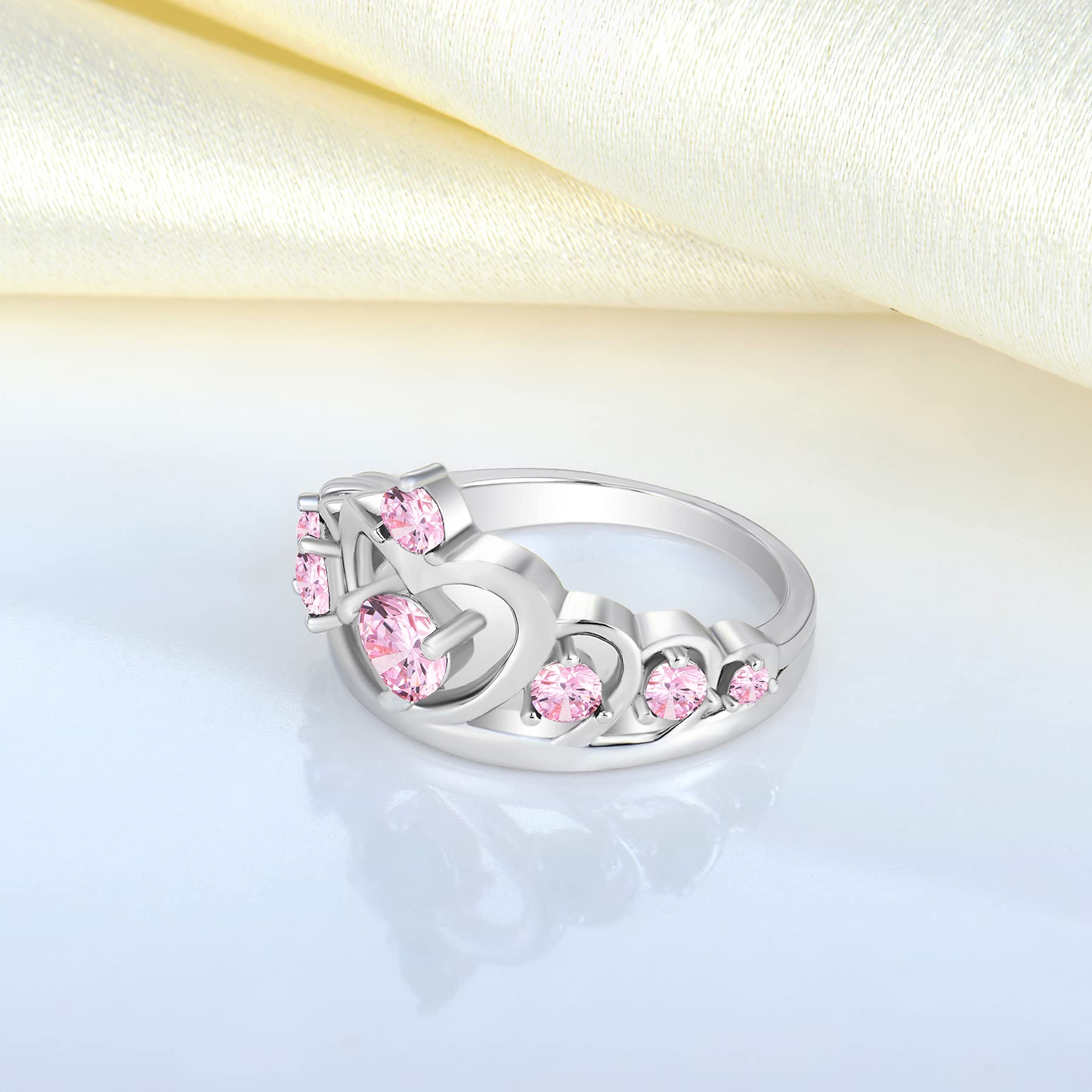 YL 925 Sterling Silver Heart Engagement Rings - Queen Crown Rings with Birthstones for Women, Anniversary Jewelry Gifts - Perfect for Weddings, Proposals & Special Occasions