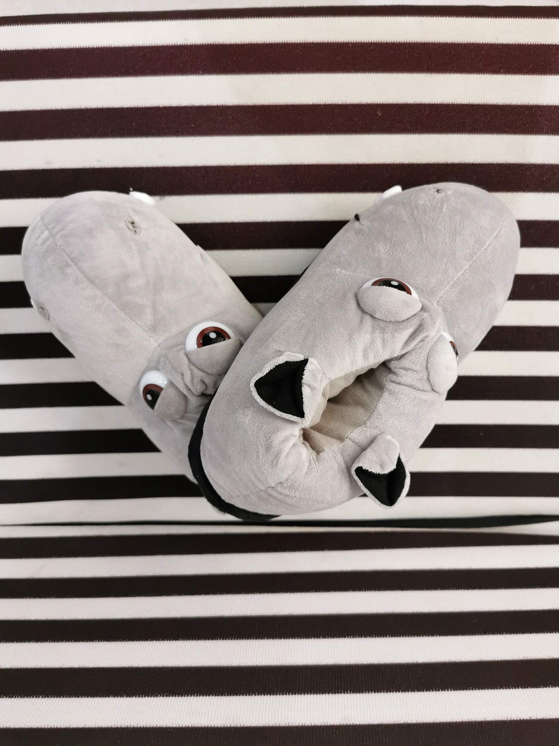 YUCHE Plush Animal Slippers for Adults & Kids - Soft Cotton Hippo House Shoes (Size 7, Grey) - Cozy Indoor & Outdoor Wear for Family