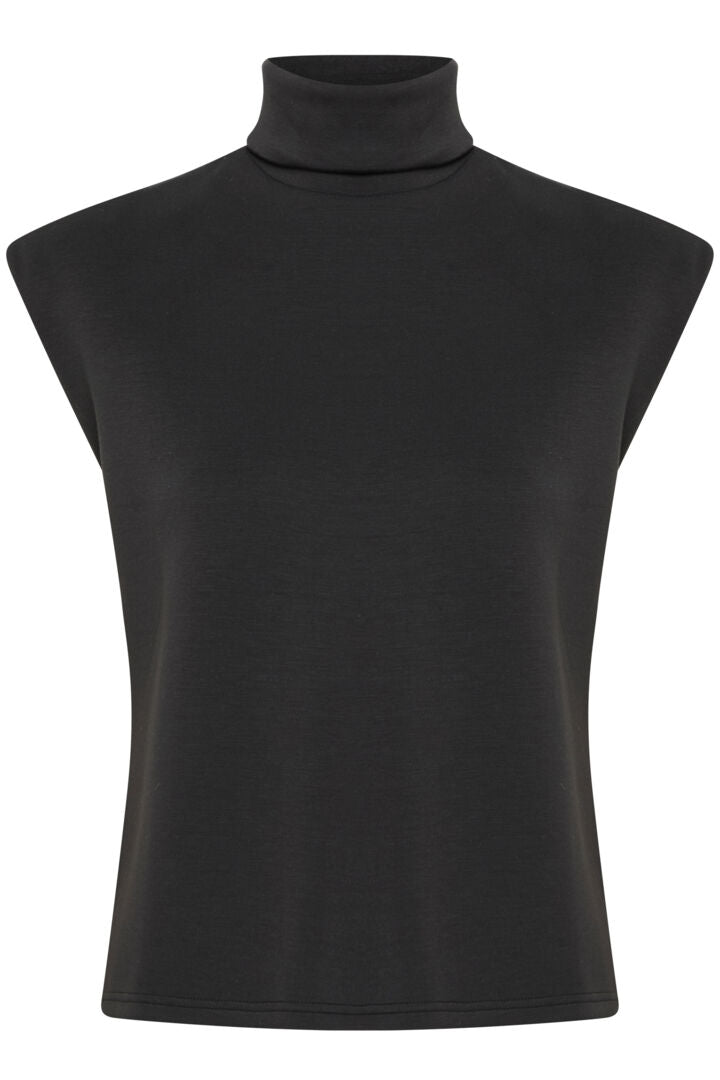 Melina Sleeveless Roll Neck Top for Women - Stretchable Black Knit Shirt - Perfect for Office Wear, Date Night & Casual Outfits