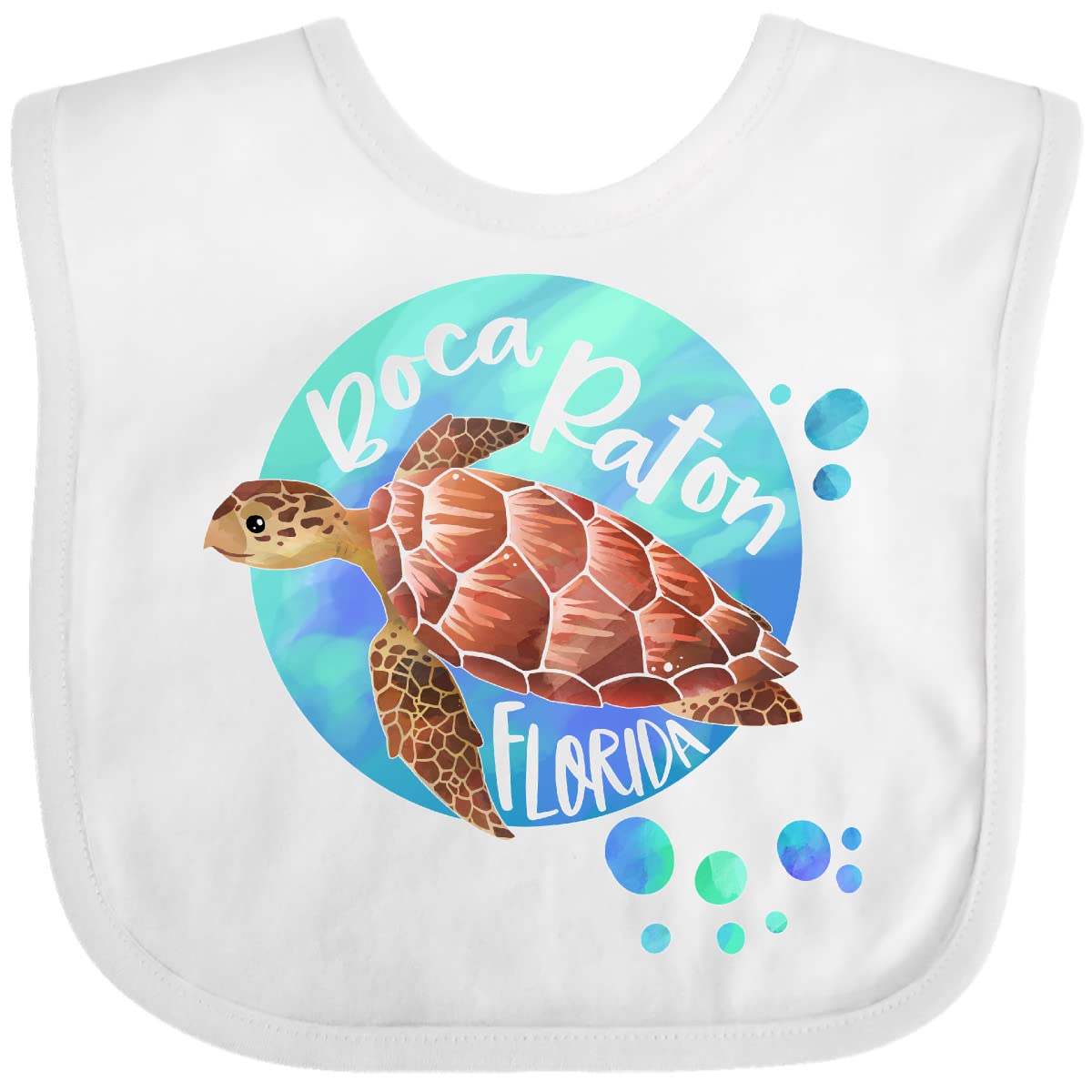 Inktastic Boca Raton Florida Sea Turtle Swimming with Bubbles Baby Bib - Soft Cotton Drool Bib for Newborns & Infants, Perfect for Feeding Time, Playdates & Photo Shoots