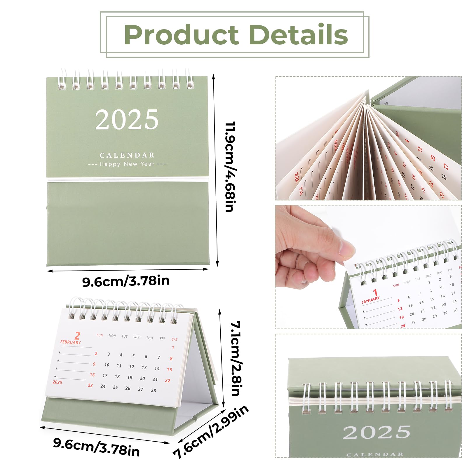 2025 Mini Desk Calendar - 2 Pack Small Standing Flip Calendar for School, Home & Office - Portable & Stylish (Black & Green) - Perfect for Planning, Gifts & Workspace Organization