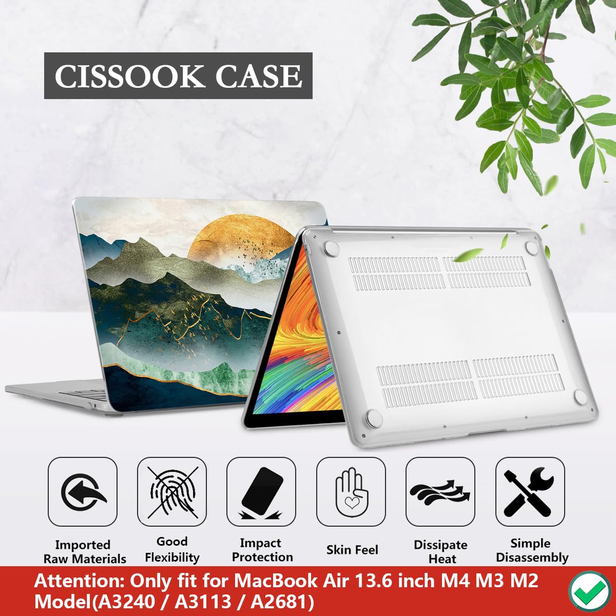 CISSOOK Mountain Design Hard Case for MacBook Air 13.6 inch (2022-2025 Models A3113/A2681 M2/M3) - Durable Plastic Protective Cover with Keyboard Protector | Perfect for Travel, Office & Outdoor Use