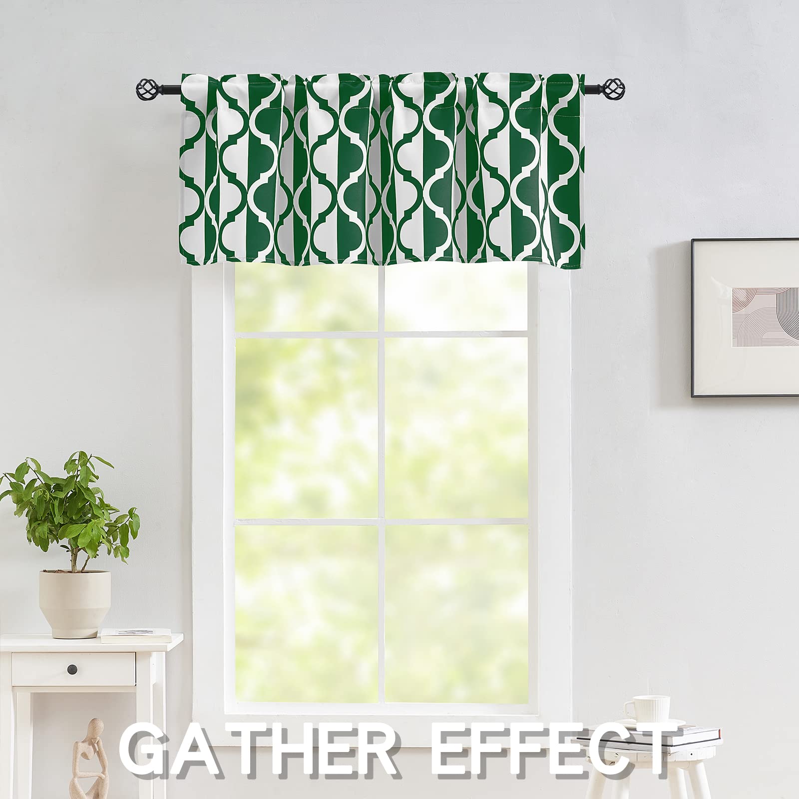 Luvyohmee Christmas Green Moroccan Valance Curtains - 18 Inch Rod Pocket Window Valances with Stripe Design - Perfect for Kitchen, Bathroom, Dining Room, Living Room & Bedroom - 1 Panel - Holiday Home Decor & Seasonal Window Treatments