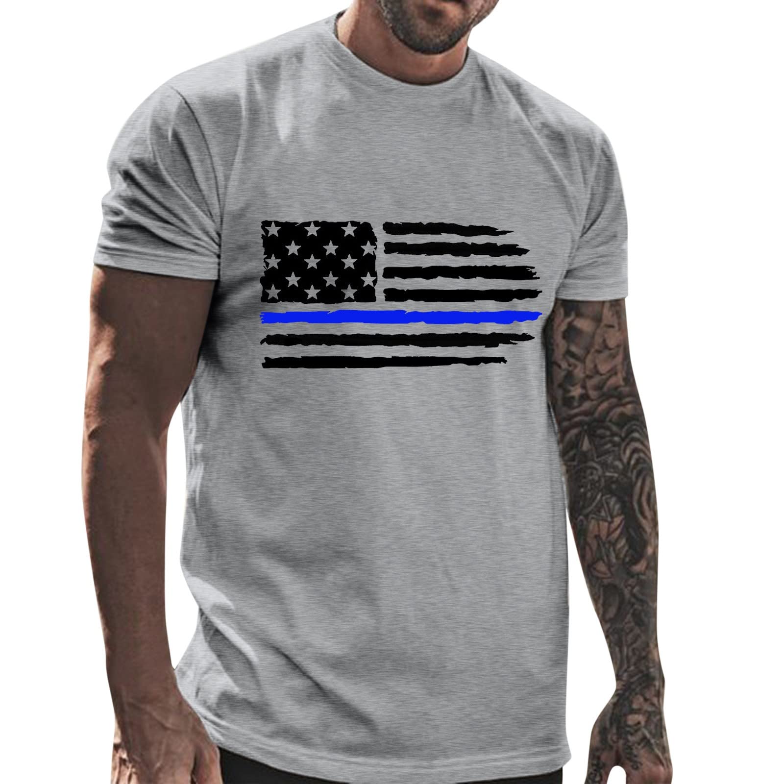 WOCACHI Men's Patriotic American Flag T-Shirt - Vintage Distressed 4th of July Short Sleeve Slim Fit Tee for Summer | Perfect for Independence Day Celebrations, BBQ Parties & Casual Outings