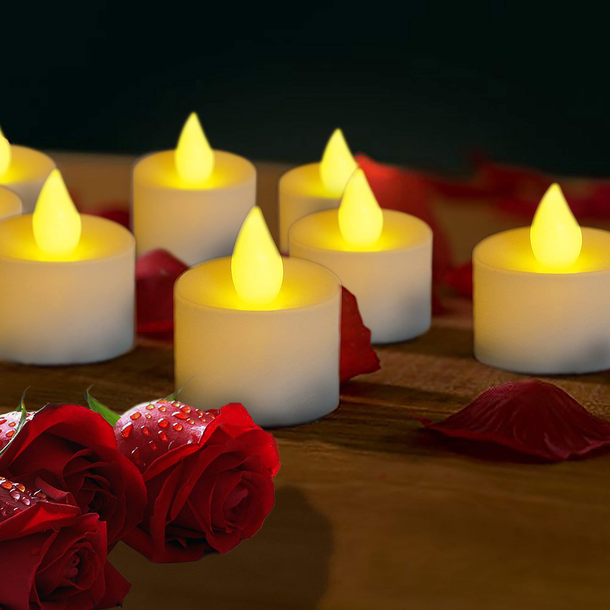 24 Pack LED Tealight Candles - 2 Inch Battery Operated Flameless Candles with Realistic Flickering Flame - Smokeless Safe Tea Lights for Party Decor, Holiday Table Centerpiece, Wedding, Romantic Dinner & Home Ambiance Lighting