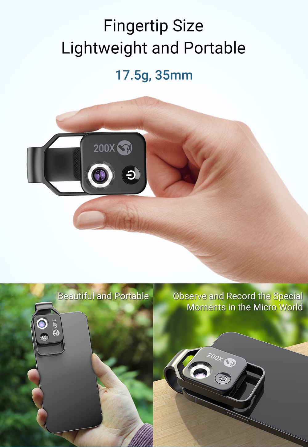 200X Magnification Microscope Lens with CPL Filter & LED Light - Universal Macro Lens for iPhone, Samsung & All Smartphones (Black) - Perfect for Coin Collecting, Jewelry Inspection & Science Experiments