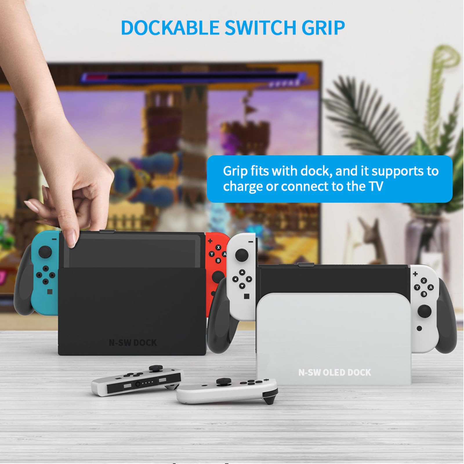 JDDWIN Ergonomic Hand Grip for Nintendo Switch OLED & Dockable Switch - Comfortable Gaming Controller with Specially Designed Handle for Extended Play Sessions - Perfect for Travel, Home Gaming & Multiplayer Sessions (Black)