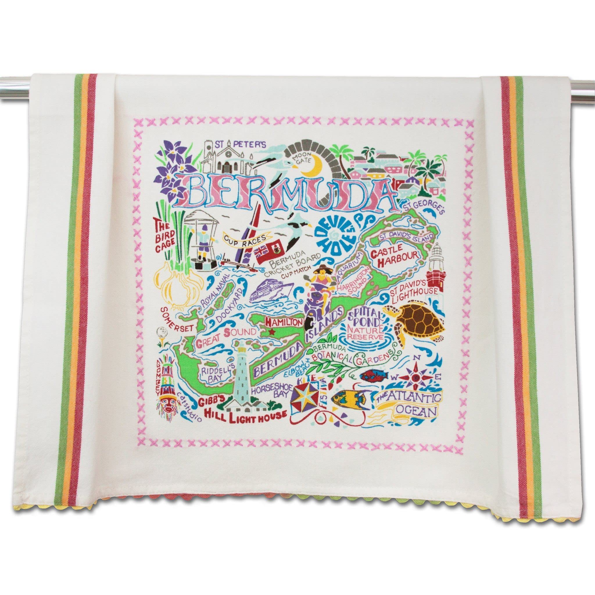 Catstudio Bermuda Dish & Hand Towel Set - Absorbent Cotton Kitchen Towels for Dishes, Bar & Bathroom - Perfect for Drying Hands, Dishes & Decor