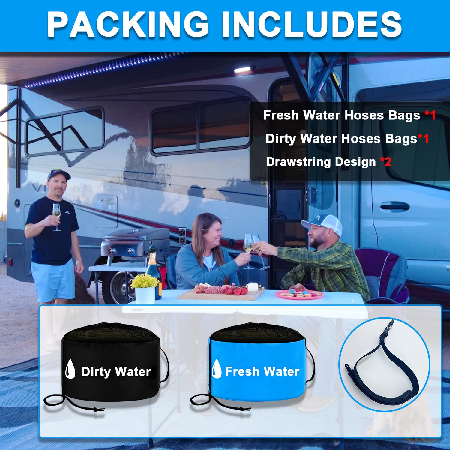 UNXMRFF 2-Pack Waterproof RV Hose Storage Bags with Drawstring Mesh Top - Heavy Duty RV Utility Bag for Sewer Hoses & Electrical Cords - Perfect for Camping, Travel & Outdoor Adventures