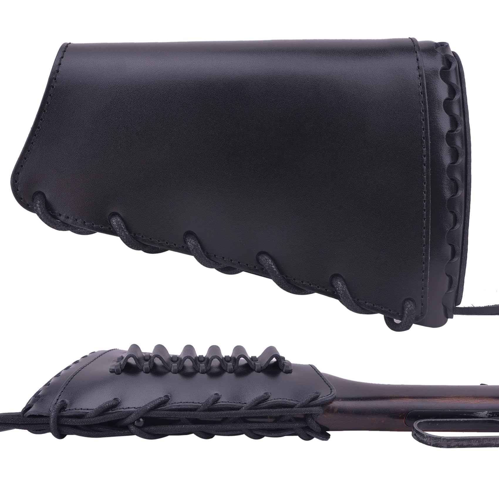 Premium Handmade Leather Rifle Buttstock Cover with Adjustable Gun Sling & Ammo Shell Holder - Hunting, Shooting Range & Outdoor Sports Accessory