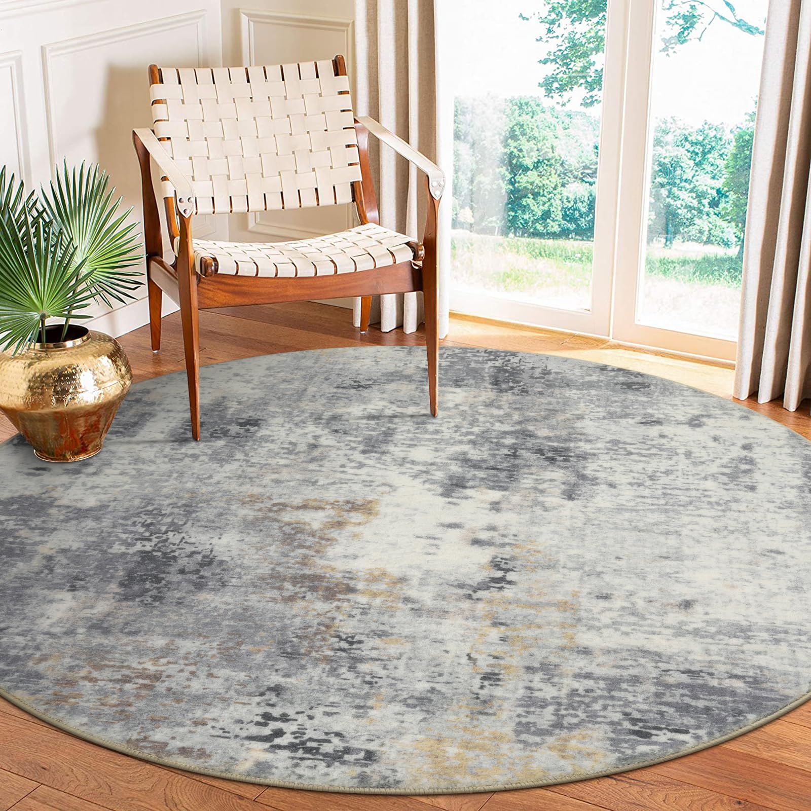 Lahome Modern Abstract Round Area Rug - 6 Feet Gray Circle Rug for Living Room, Soft Dining Room Carpet Under Table, Machine Washable Non-Slip Large Floor Mat for Bedroom, Office, Kitchen & Entryway | Perfect for Home Decor, Cozy Spaces & High Traffic Areas