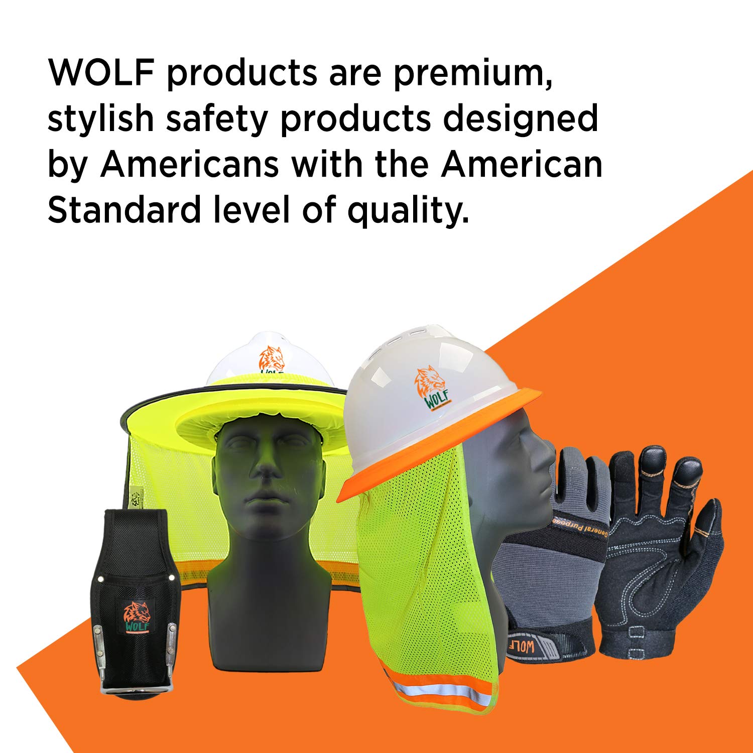 Wolf High-Visibility Orange Reflective Full-Brim Hard Hat with Mesh Sun Visor & Neck Shade - ANSI Certified for Construction, Road Work & Outdoor Safety