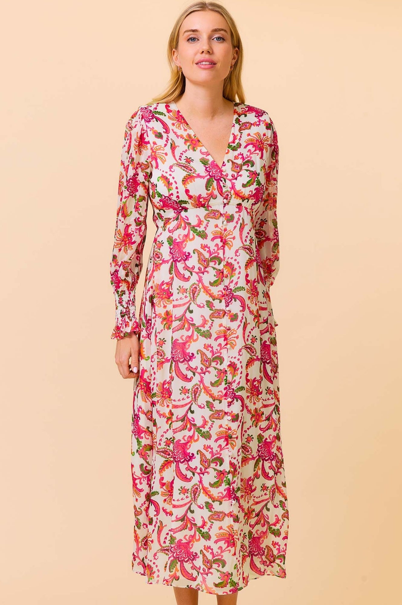 Long Sleeve Sally Anne Dress | Paisley Floral Print Women's Fashion Dress for Casual Wear, Office & Special Occasions
