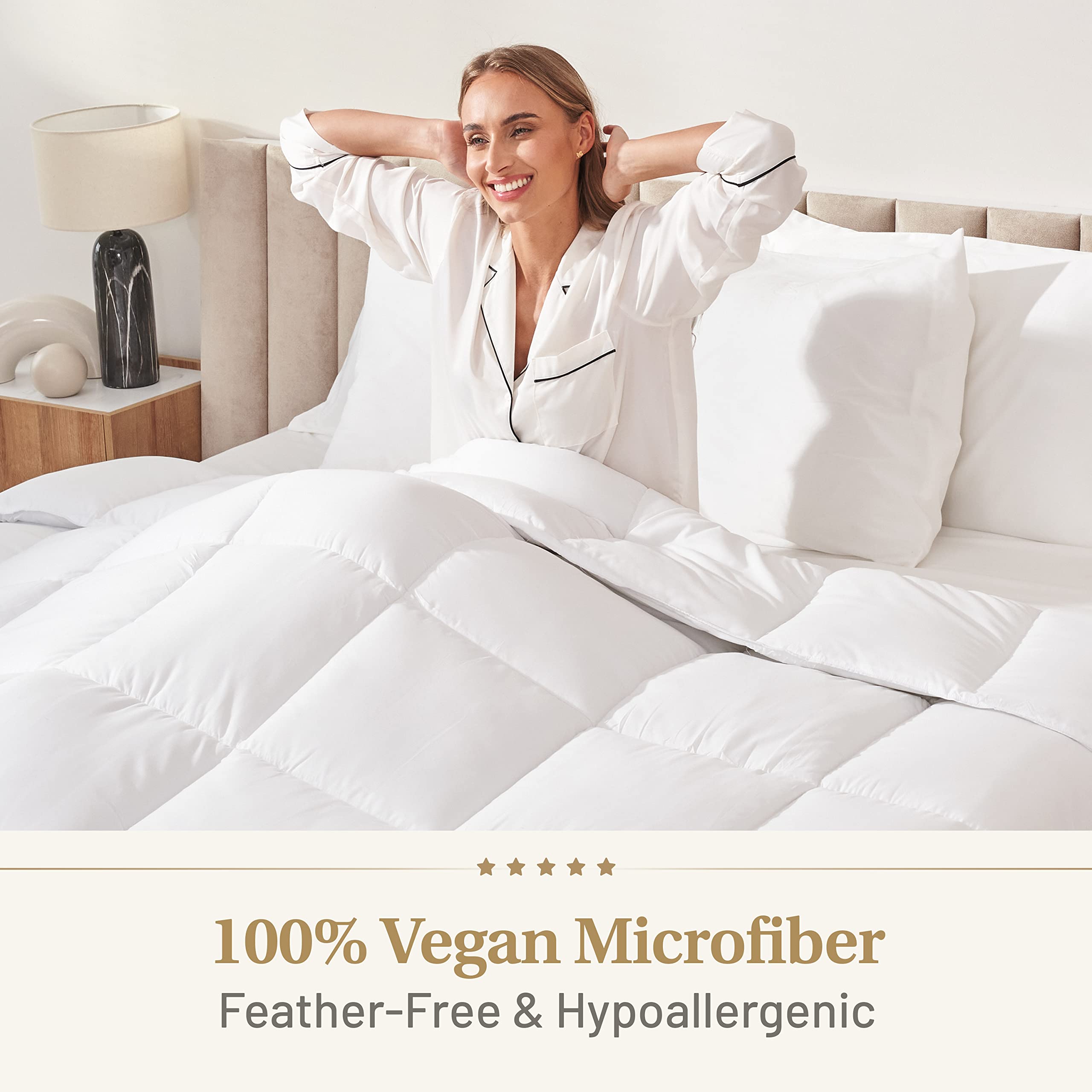 Premium Down Alternative Comforter Queen Size - Ultra Soft Fluffy Duvet Insert for All Seasons | Hypoallergenic Luxury Hotel Plush Comforter - 86x86 Inches White | Perfect for Bedroom, Guest Room & Airbnb | Eco-Friendly Compressed Packaging