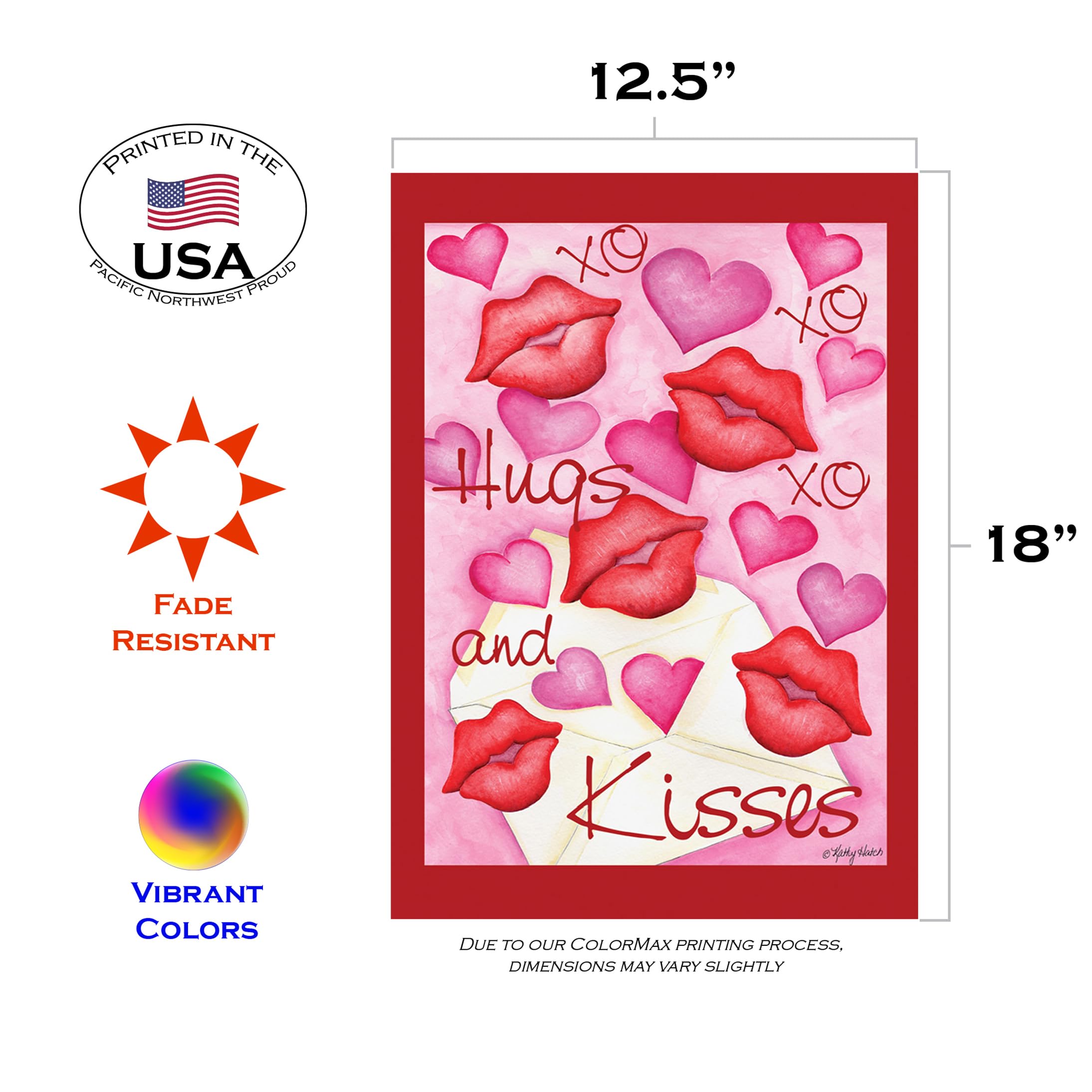 Toland Home Garden 119998 Hugs And Kisses Valentine Flag - 12x18 Inch Double Sided Outdoor Garden Flag for Valentines Day Decor, Yard & House Decoration - Perfect for Front Porch, Lawn, and Seasonal Holiday Displays