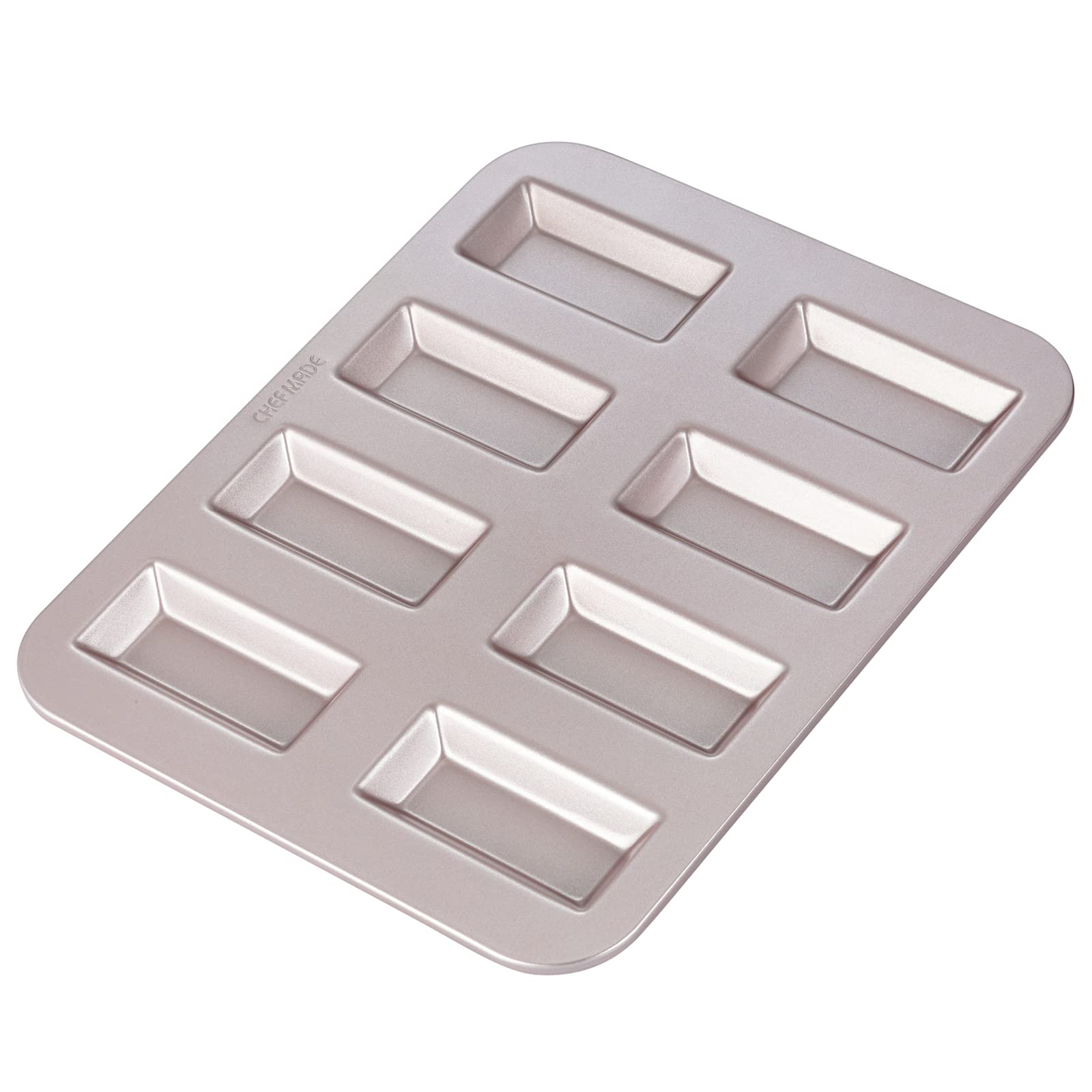 CHEFMADE 8-Cavity Non-Stick Financier Cake Pan, Rectangle Muffin Baking Pan for Biscuits & Cookies - Premium Oven Bakeware in Champagne Gold - Perfect for Home Baking, Tea Parties & Gift Giving