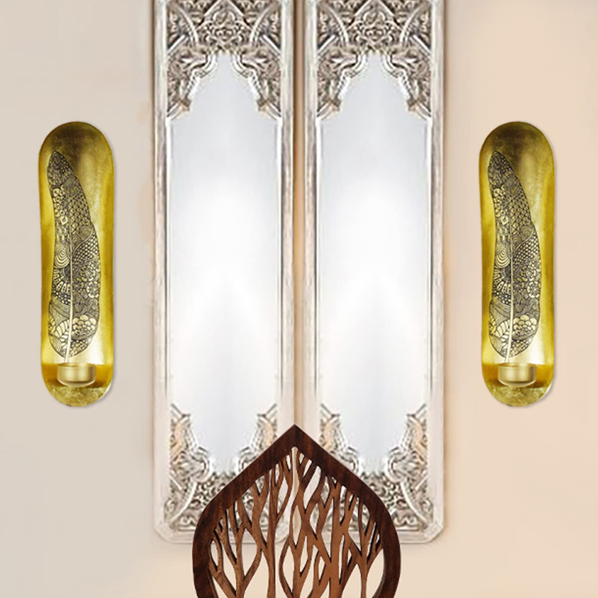Decozen Set of 2 Gold Metal Wall Sconce Candle Holders - Elegant Tea Light Home Decor for Living Room, Bedroom, Dining Room, Office, Farmhouse, Entryway | Perfect for Wedding, Party & Event Decorations
