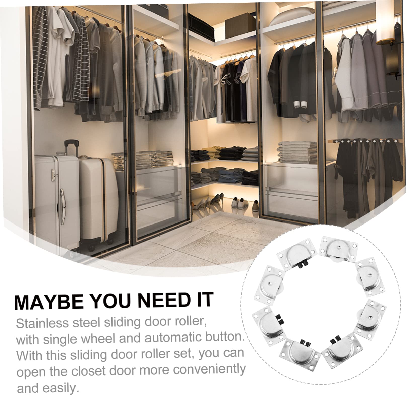 CANIGHT Sliding Door Wheels - Stainless Steel Bearings, Silent Pulley for Smooth Cabinet & Wardrobe Doors - Easy Replacement Kit for Home & Office Furniture