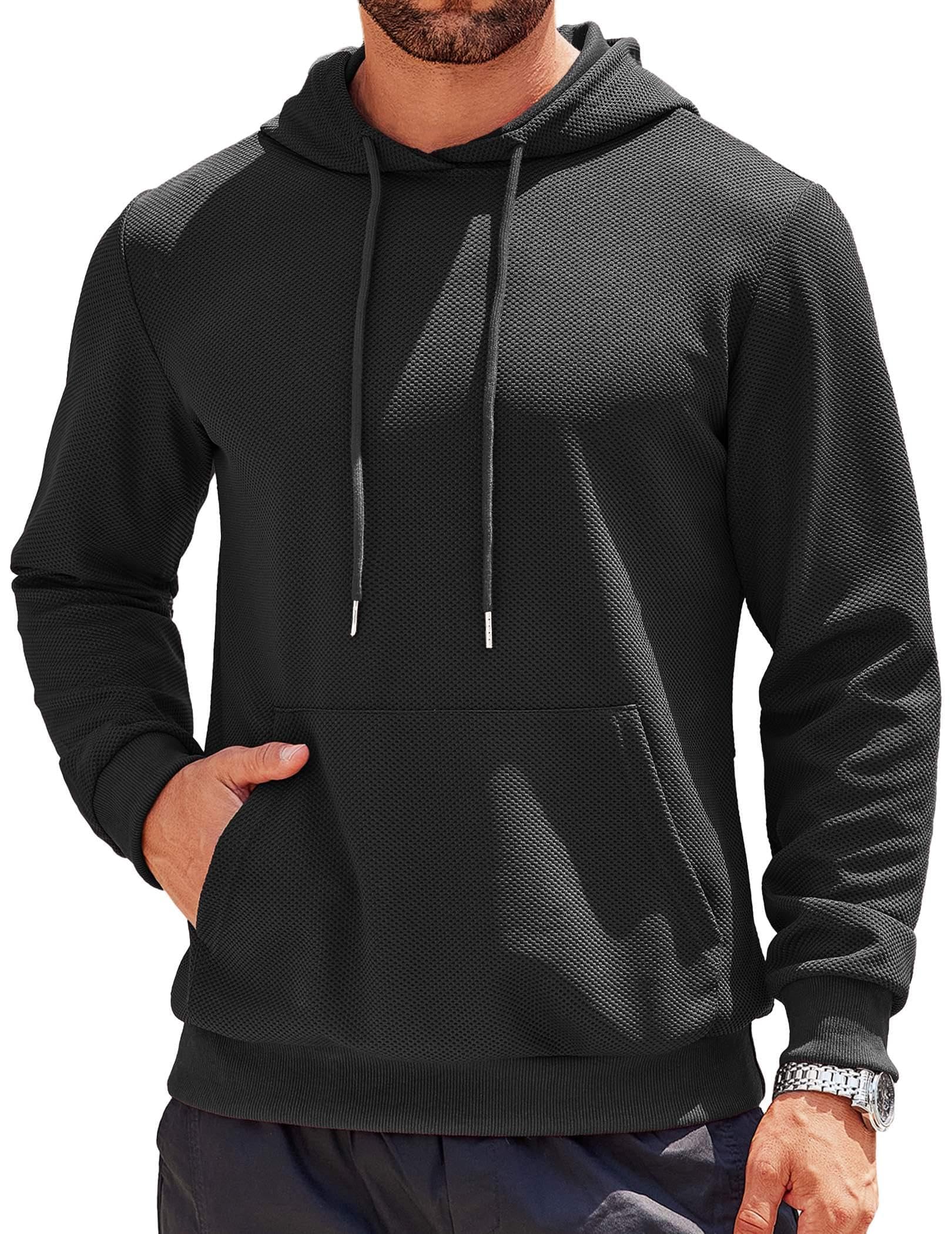 COOFANDY Men's Long Sleeve Hooded Sweatshirt - Soft Waffle Knit Pullover Hoodie with Kangaroo Pocket | Casual Streetwear for Fall & Winter | Perfect for Outdoor Activities, Gym, and Daily Wear