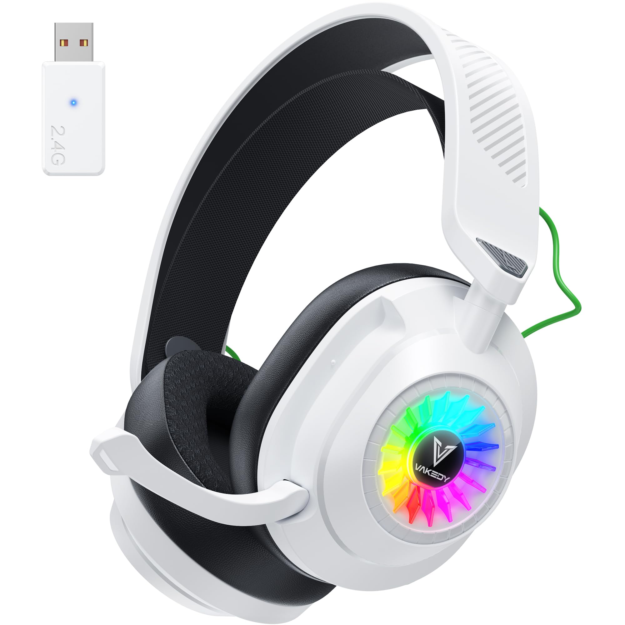 HW10 Wireless Gaming Headset for PS5, PS4, PC - 2.4GHz Bluetooth Headphones with Noise Cancelling Mic, 50Hr Battery Life - Compatible with Switch, Laptop, Mobile & Mac - Cool RGB Lighting (White) - Perfect for Competitive Gaming, Streaming & Online Chat