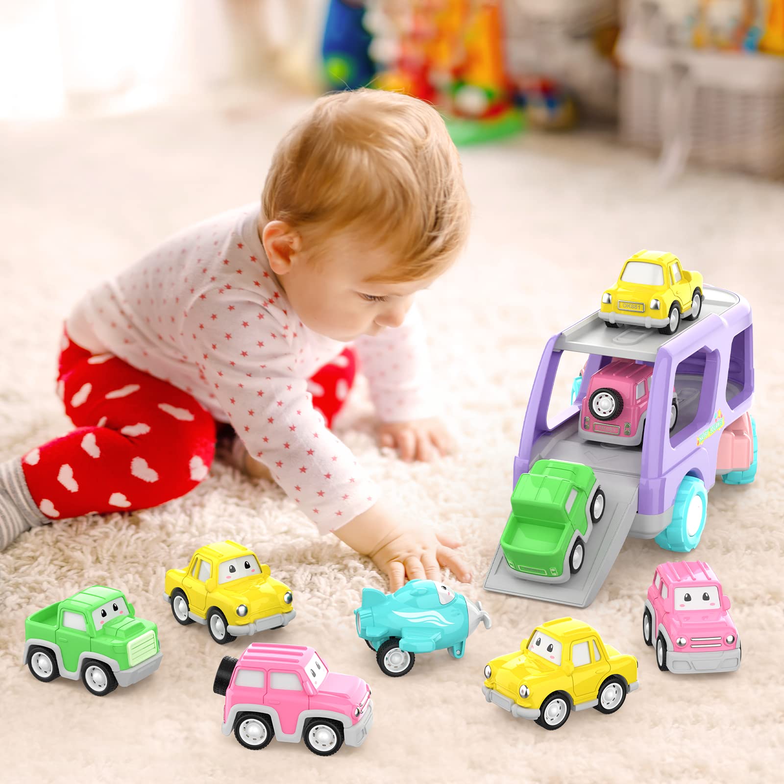 1-3 Year Old Girl's 5-in-1 Friction Truck Toy with Lights & Sounds - Birthday Gift for Toddlers - Indoor & Outdoor Play