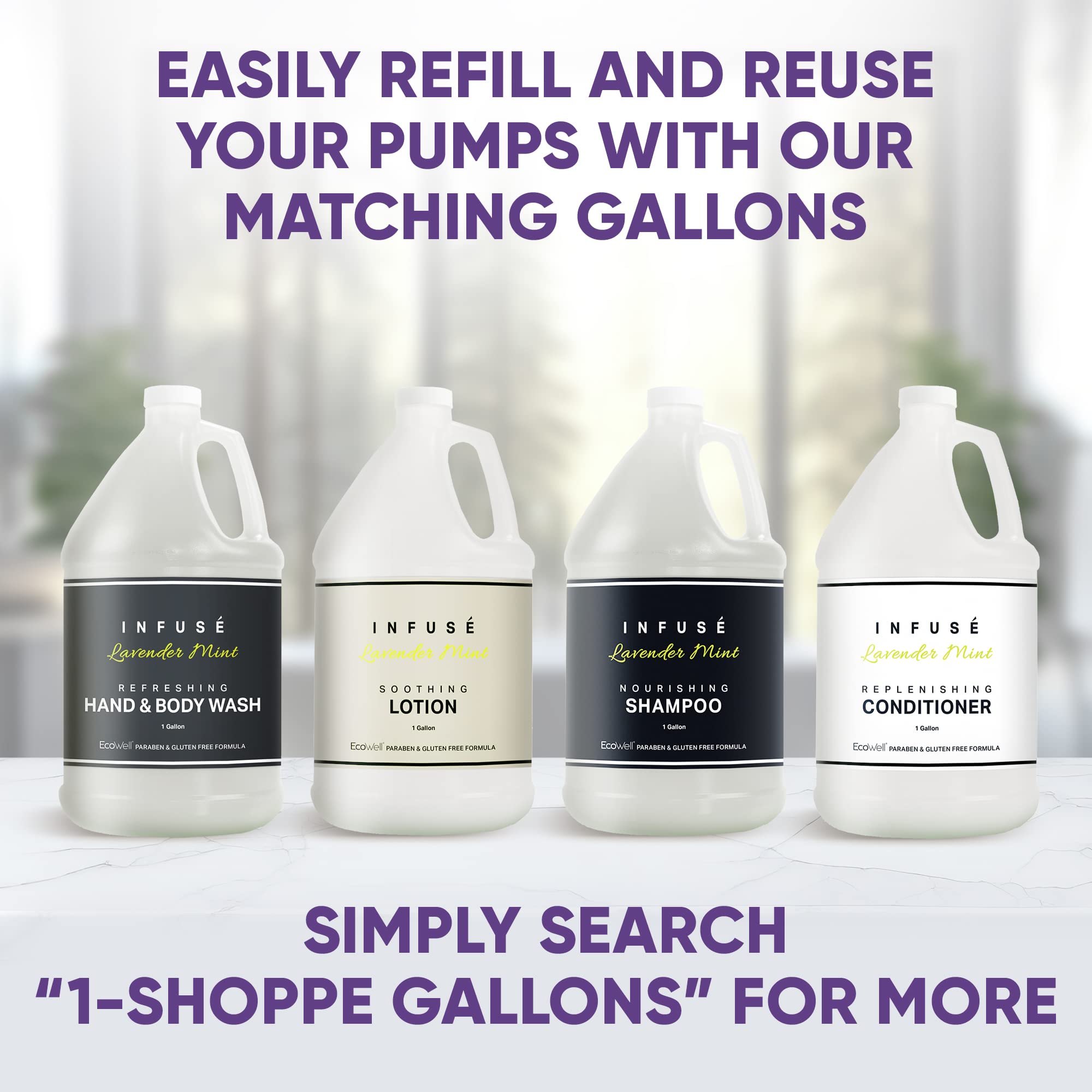 Lavender Mint Spa Amenities Set - 10.14 oz Shampoo, Conditioner, Body Wash & Lotion with Pump Bottles | Relaxing Bath & Body Care for Hotels, Spas & Home Use