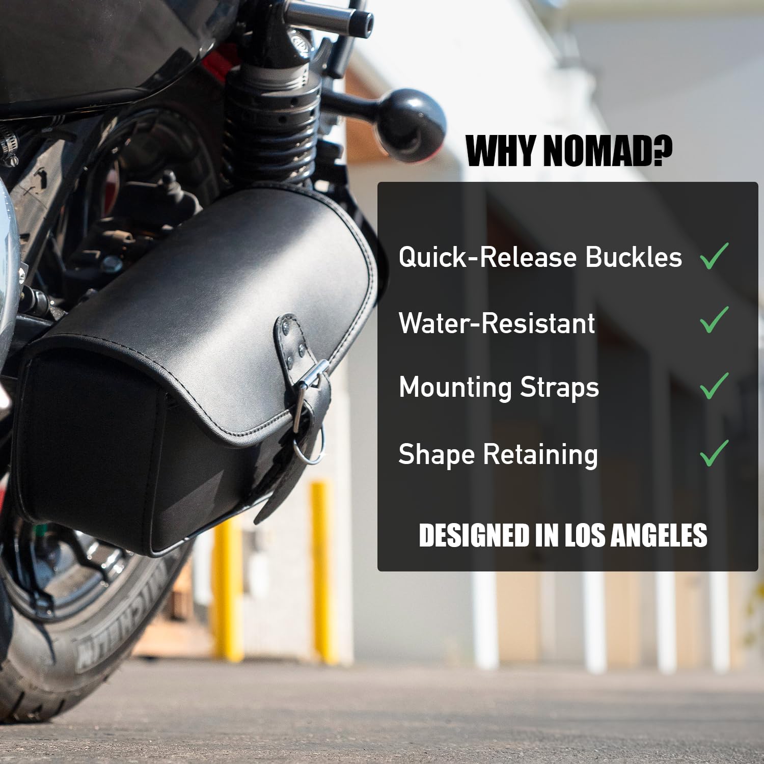 Universal Motorcycle Swing Arm Bag - Black Synthetic Leather Waterproof Left Side Solo Tool Bag with Quick Release | Durable & Weatherproof for Cruiser, Touring & Adventure Bikes | Ideal for Road Trips, Commuting & Off-Road Riding