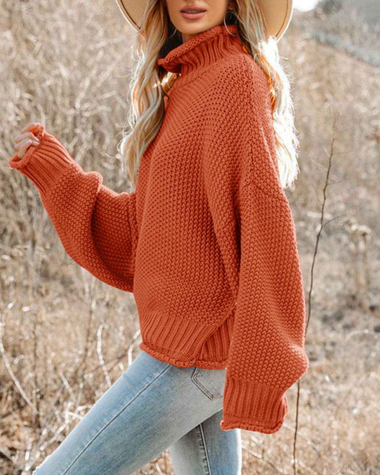 Saodimallsu Women's Oversized Turtleneck Sweater - Batwing Long Sleeve Chunky Knit Pullover Jumper | Cozy Winter Fashion for Casual Outings & Office Wear