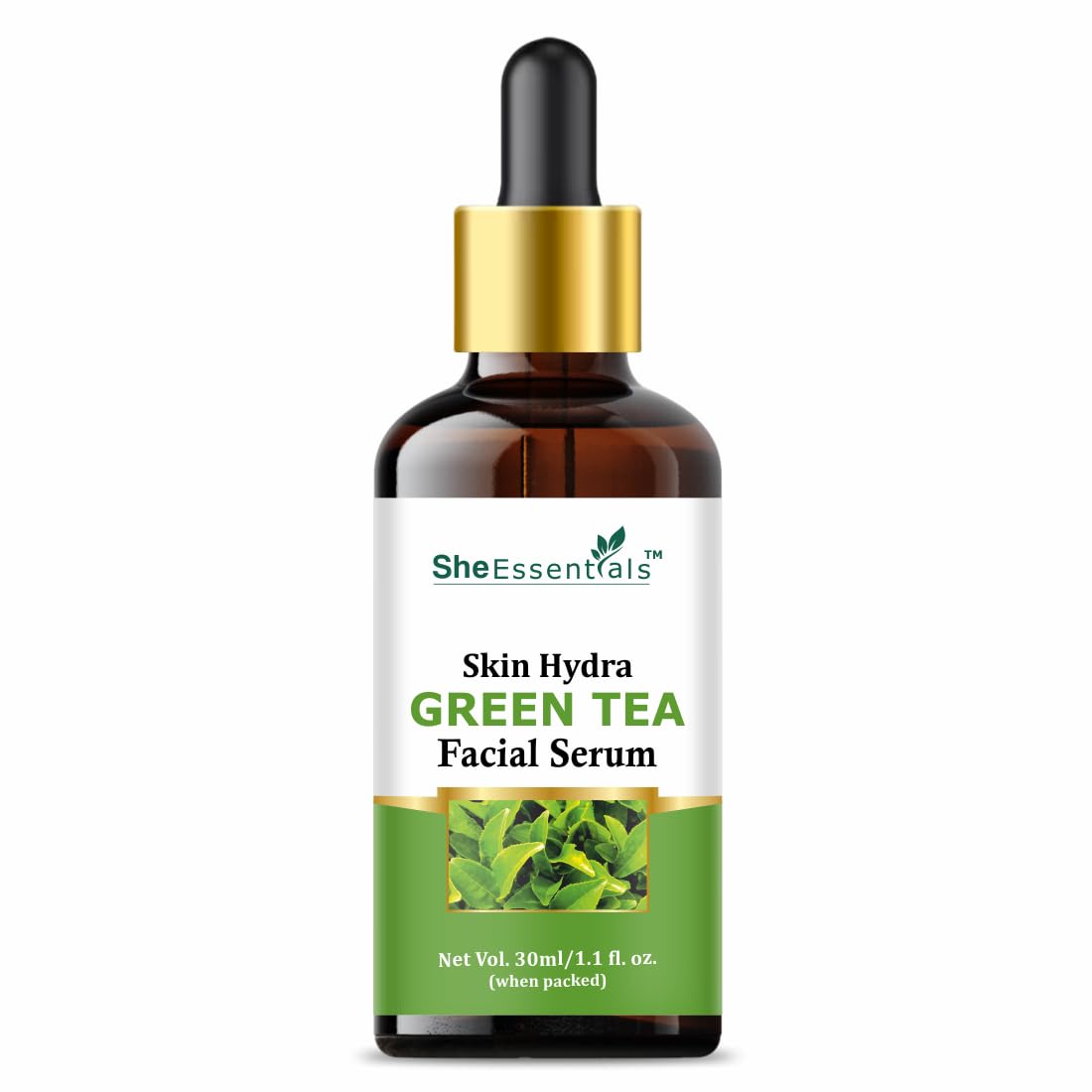 She Essentials Green Tea Face Serum with Aloe Vera Extract, Pro Vitamin B5 & Vitamin E | Anti-Aging, Skin Repair, Reduces Blemishes & Fine Lines | Paraben-Free, SLS-Free, Suitable for All Skin Types | Perfect for Daily Skincare Routine & Nighttime Hydration - 30ml