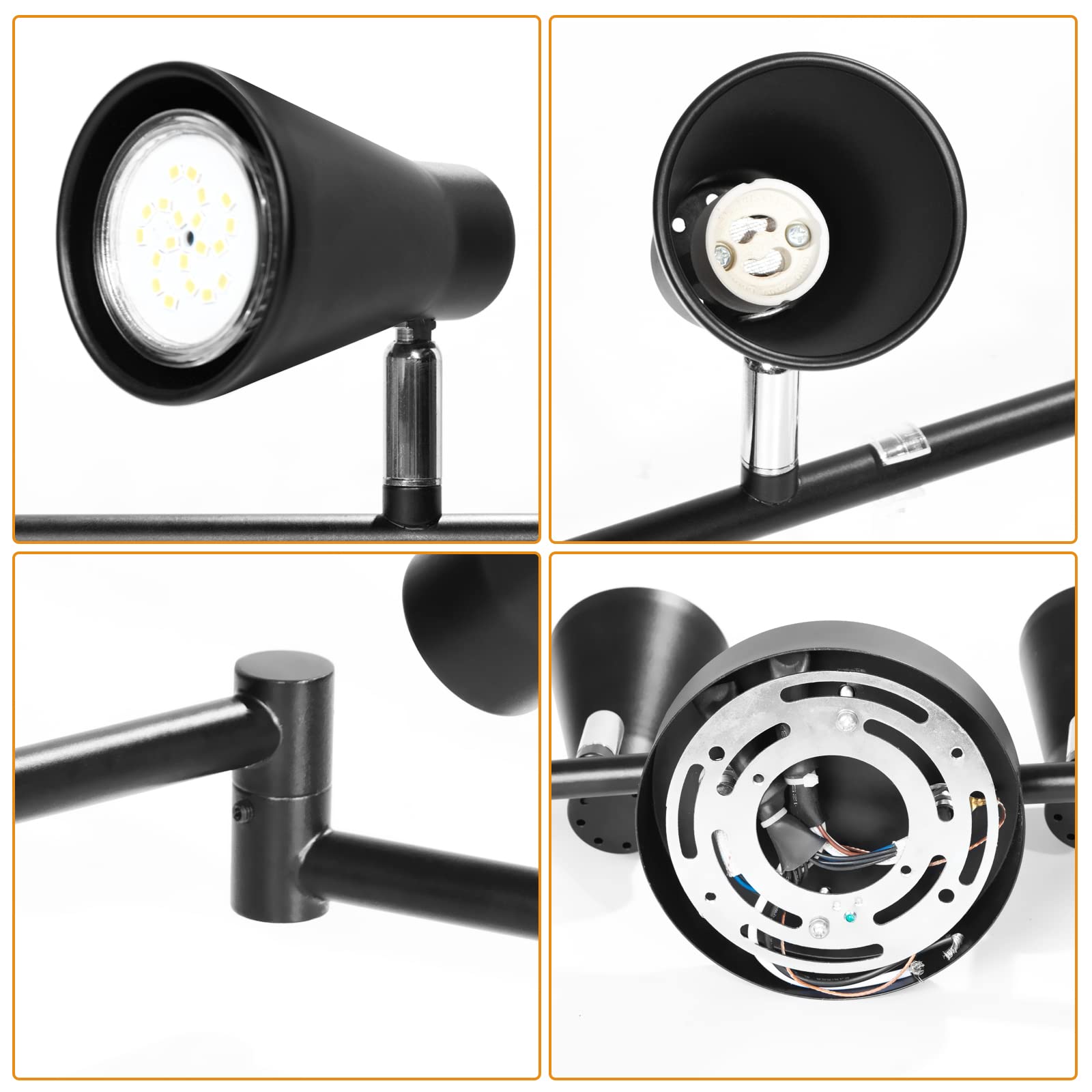 LABOREDUCER Flexible Track Lighting Fixture - Adjustable 8-Light GU10 Track Light Kit, Foldable Ceiling Spot Light for Kitchen, Bedroom & Living Room (Matte Black, Bulbs Not Included) | Perfect for Accent Lighting, Task Lighting & Modern Home Decor