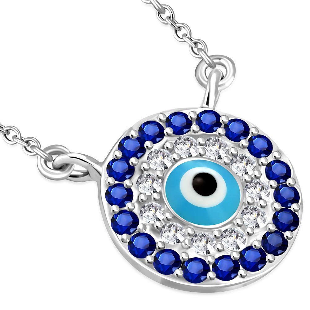 925 Sterling Silver Evil Eye Hamsa Necklace for Women - White & Blue CZ Pendant for Protection & Good Luck | Perfect for Gifts, Daily Wear & Spiritual Jewelry Collection