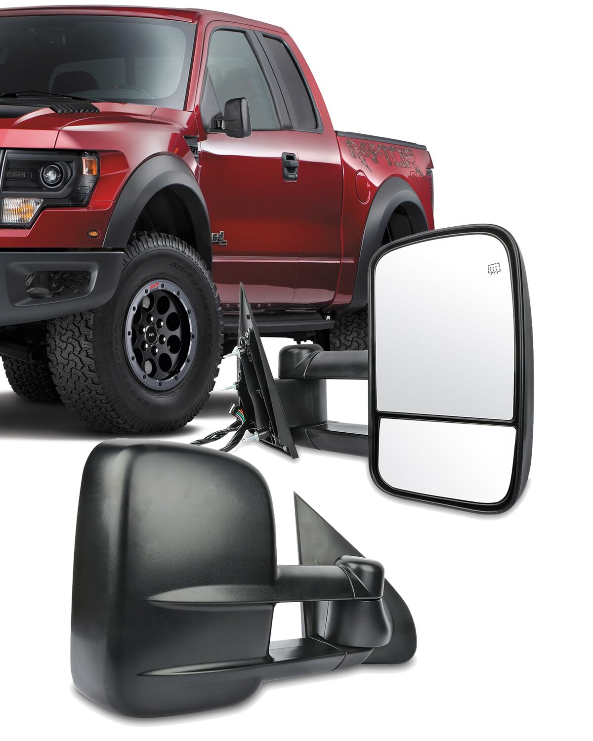 ECCPP Power Heated Towing Mirrors - Black Housing, Left & Right Side Adjustable - Compatible with 2014-2018 Chevy/GMC 1500 & 2015-2019 Chevy/GMC 2500HD/3500HD - Perfect for Towing, Off-Roading & Enhanced Visibility