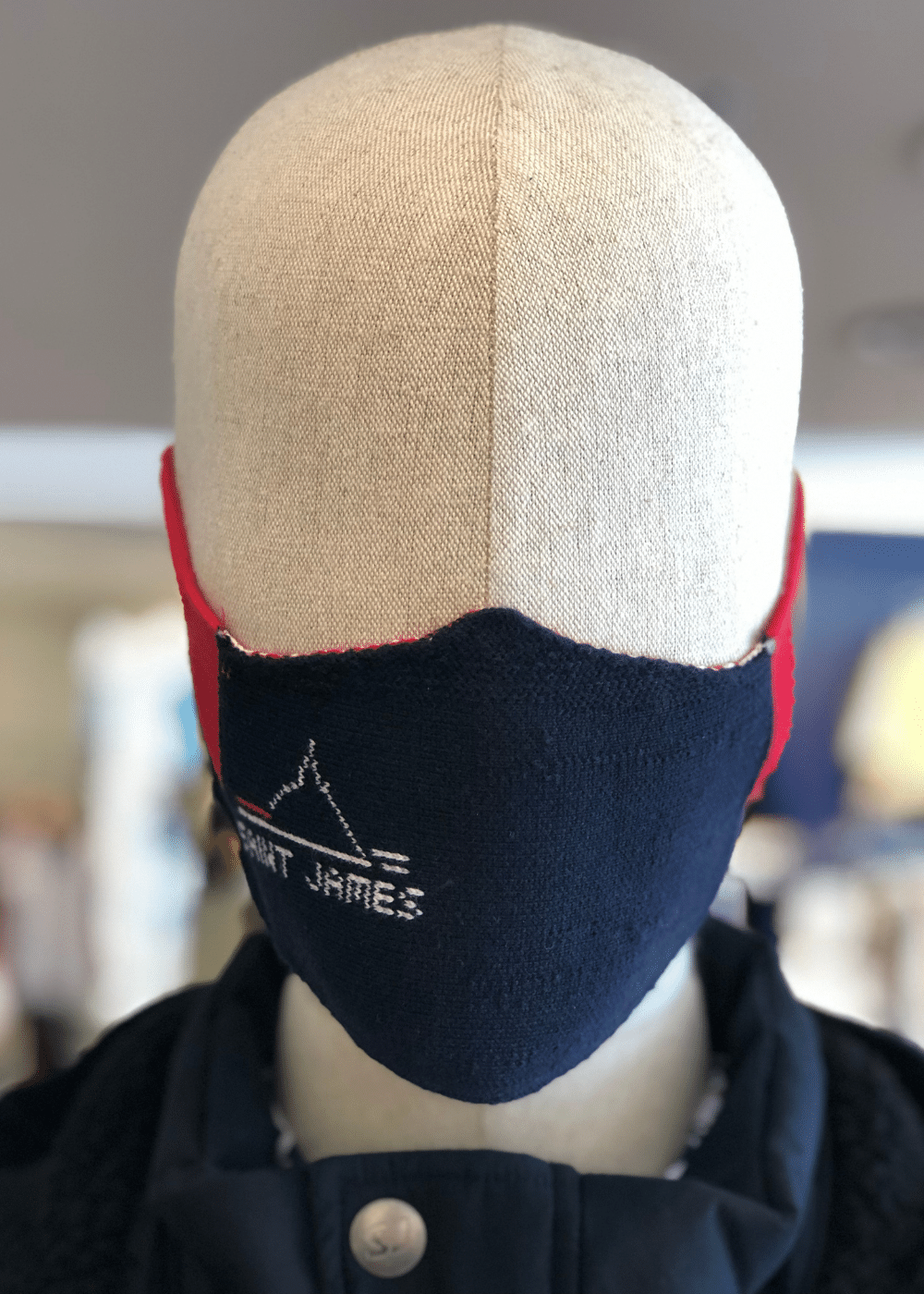 Tricolor Cotton Knit Face Mask with Navy Logo - Breathable Reusable Washable Face Cover for Daily Use, Travel & Outdoor Activities