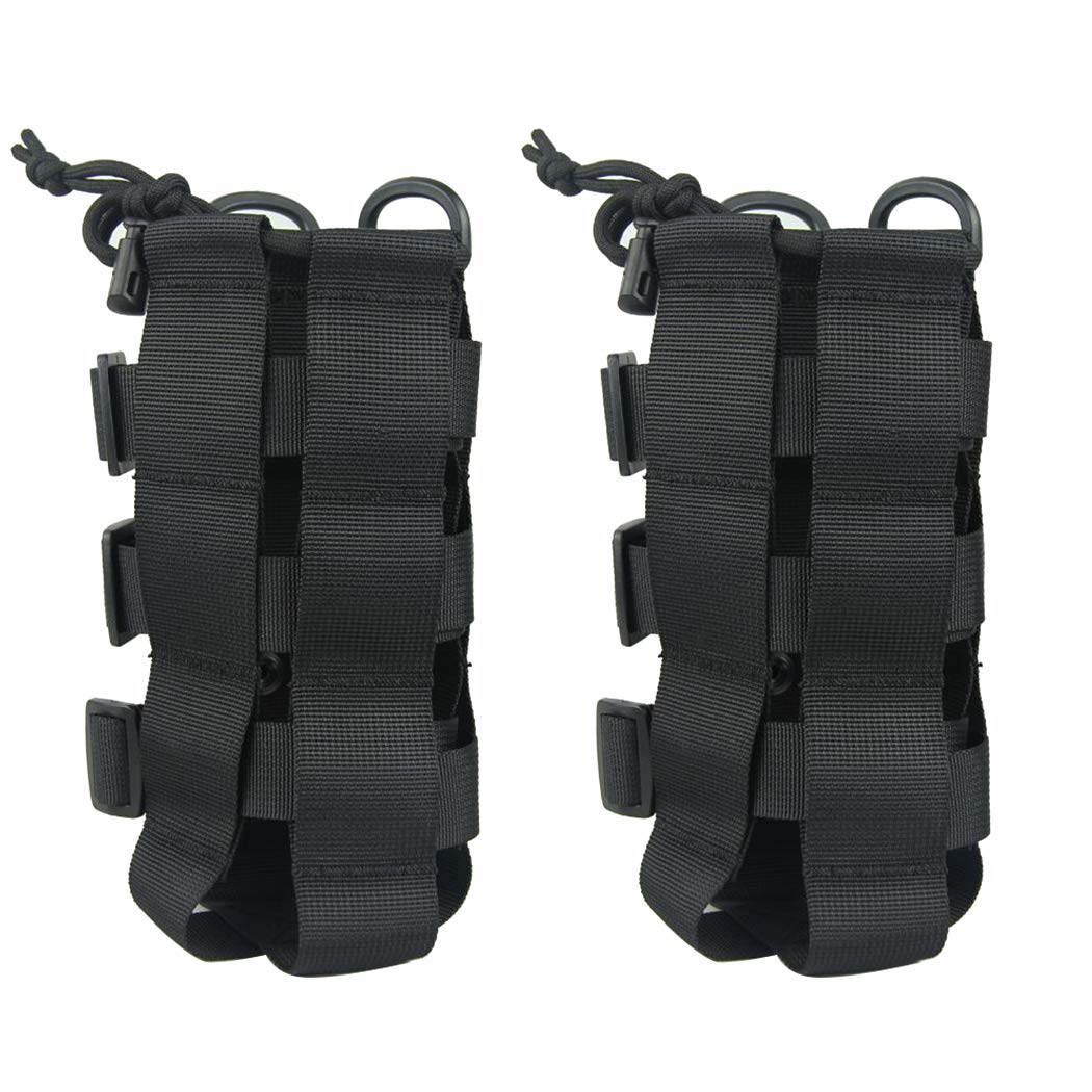 2 Pack MOLLE Tactical Water Bottle Pouch - Adjustable Straps for Outdoor Sports, Hiking & Camping - Compatible with MOLLE Systems (Black) - Perfect for Military Gear & Survival Equipment