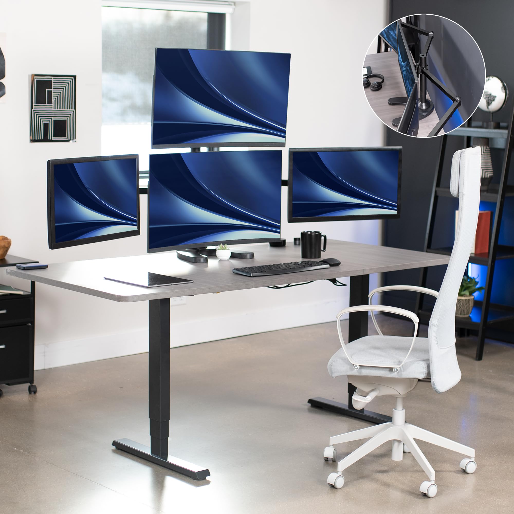 VIVO Steel Quad Monitor Stand for 13 to 32 Inch LED LCD Screens - Heavy Duty Freestanding Mount with 3+1 Fully Adjustable Arms, Holds 4 Computer Monitors STAND-V104F - Perfect for Multi-Screen Gaming, Office Workstations & Trading Setups