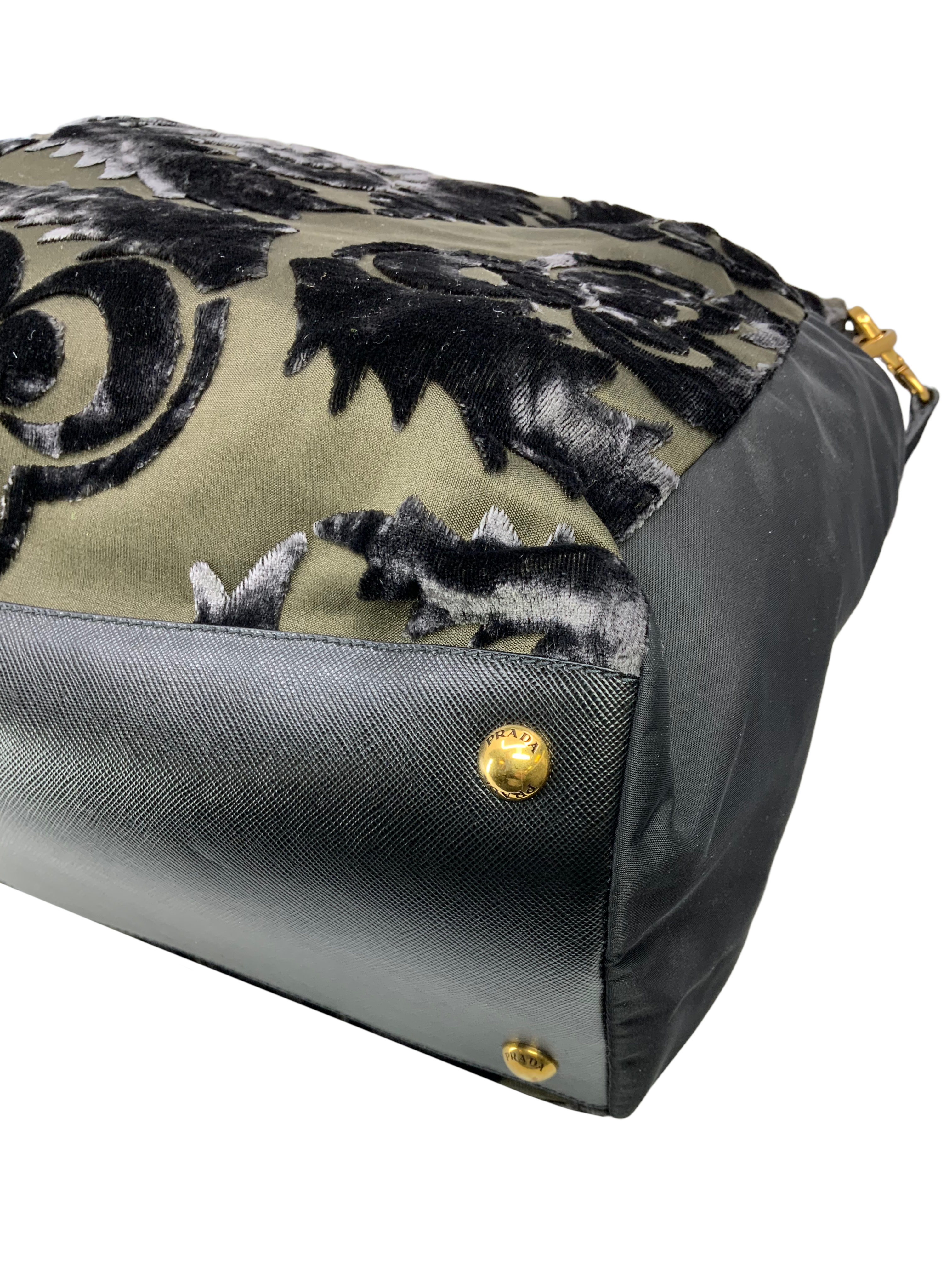 PRADA Nylon & Velvet Velluto Jacquard Tote Bag for Women - Luxury Designer Handbag for Work, Travel & Everyday Use