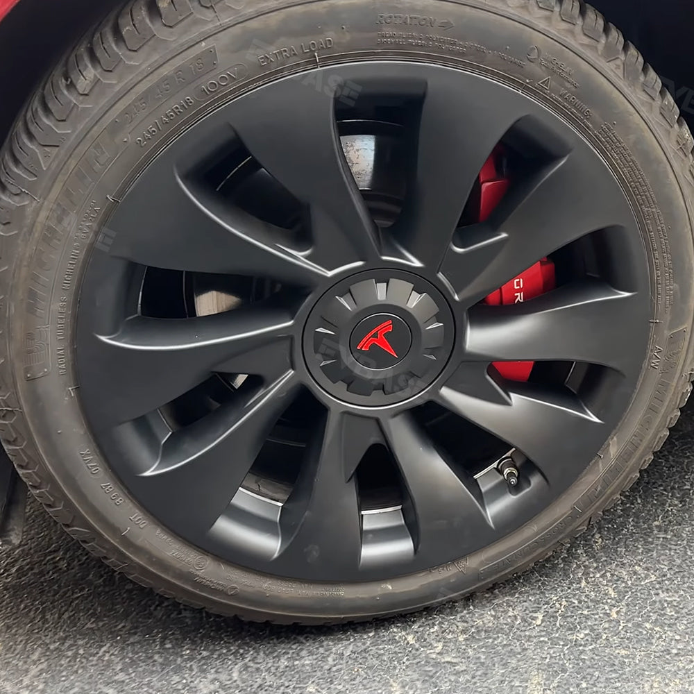 Tesla Model 3 18 Inch Überturbine Wheel Covers Kit - Matte Black Wheel Caps for 2017-2023 Model 3 | Enhance Style & Protect Rims for Daily Driving & Road Trips
