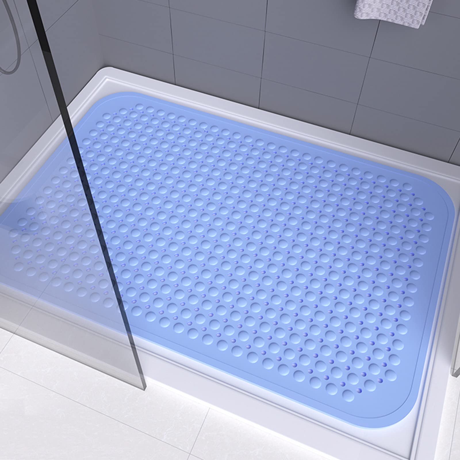 XXIOJUN Non-Slip Bath Mat for Shower & Bathroom - Extra Large 120x80cm Anti-Slip Floor Mat with Massage Dots - Water Absorbent, Quick Dry Toilet Mat for Safety (Grey) - Perfect for Bathrooms, Showers, Pool Decks & Spa Areas