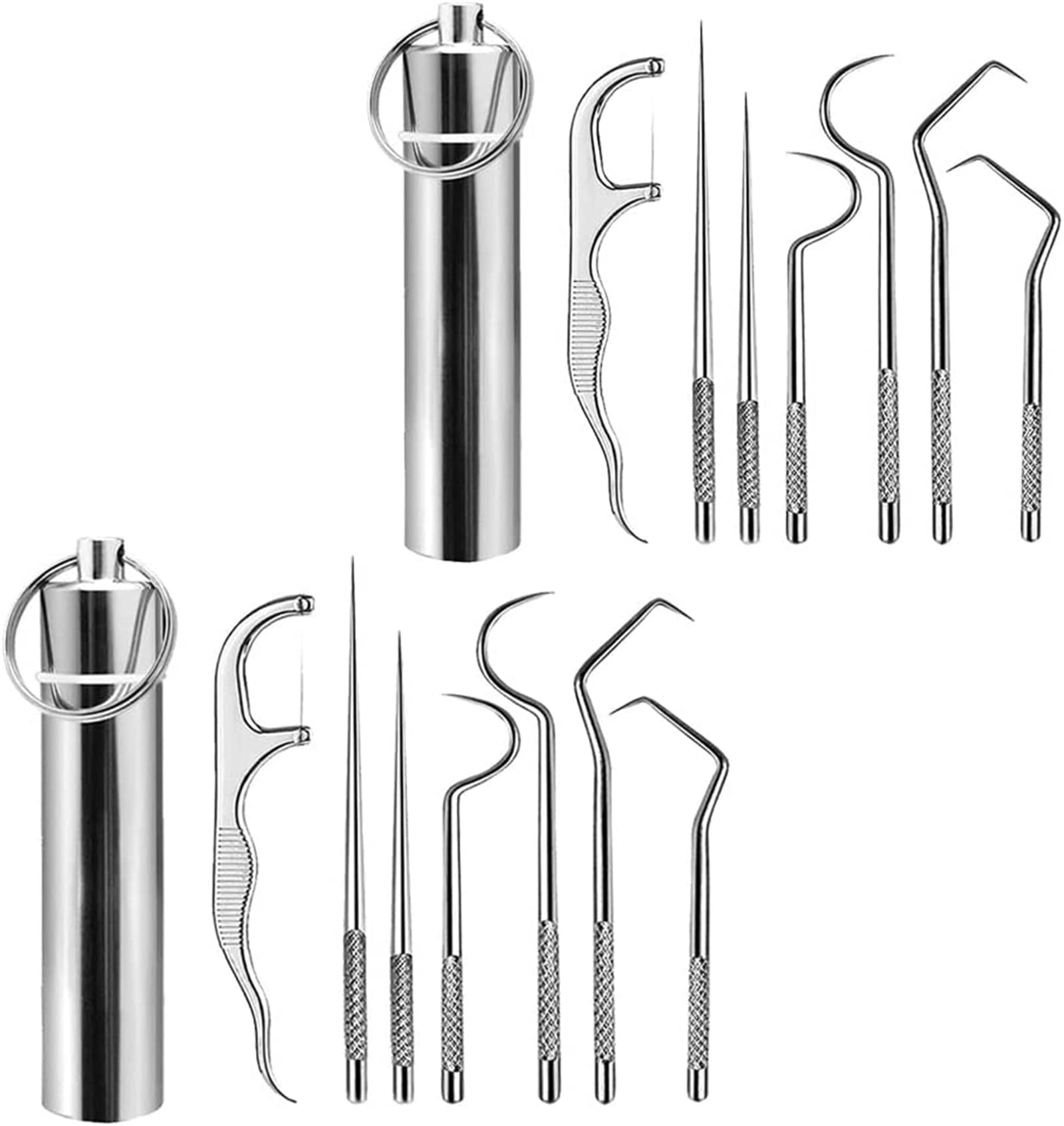 Premium Stainless Steel Toothpick Set - 7pcs Metal Toothpicks Cleaning Kit with Key Ring | Portable & Durable for Travel, Camping, Office & Daily Oral Hygiene Care