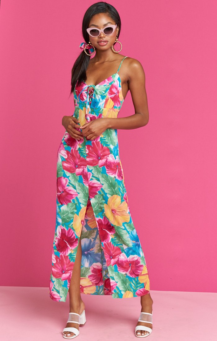 Leyton Lace Up Maxi Dress for Women - Elegant Long Flowy Bohemian Summer Dress with Adjustable Straps | Perfect for Beach Vacations, Weddings & Date Nights