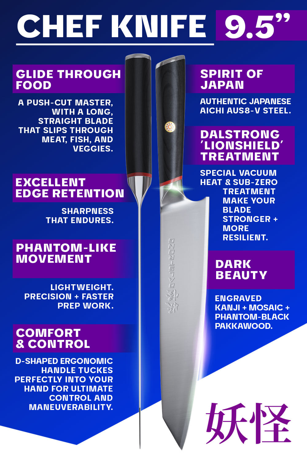 Premium Kiritsuke Chef Knife 9.5 Inch - Phantom Series High Carbon Steel Japanese Kitchen Knife - Dalstrong Professional Slicing & Dicing Knife for Sushi, Vegetables & Meat Preparation