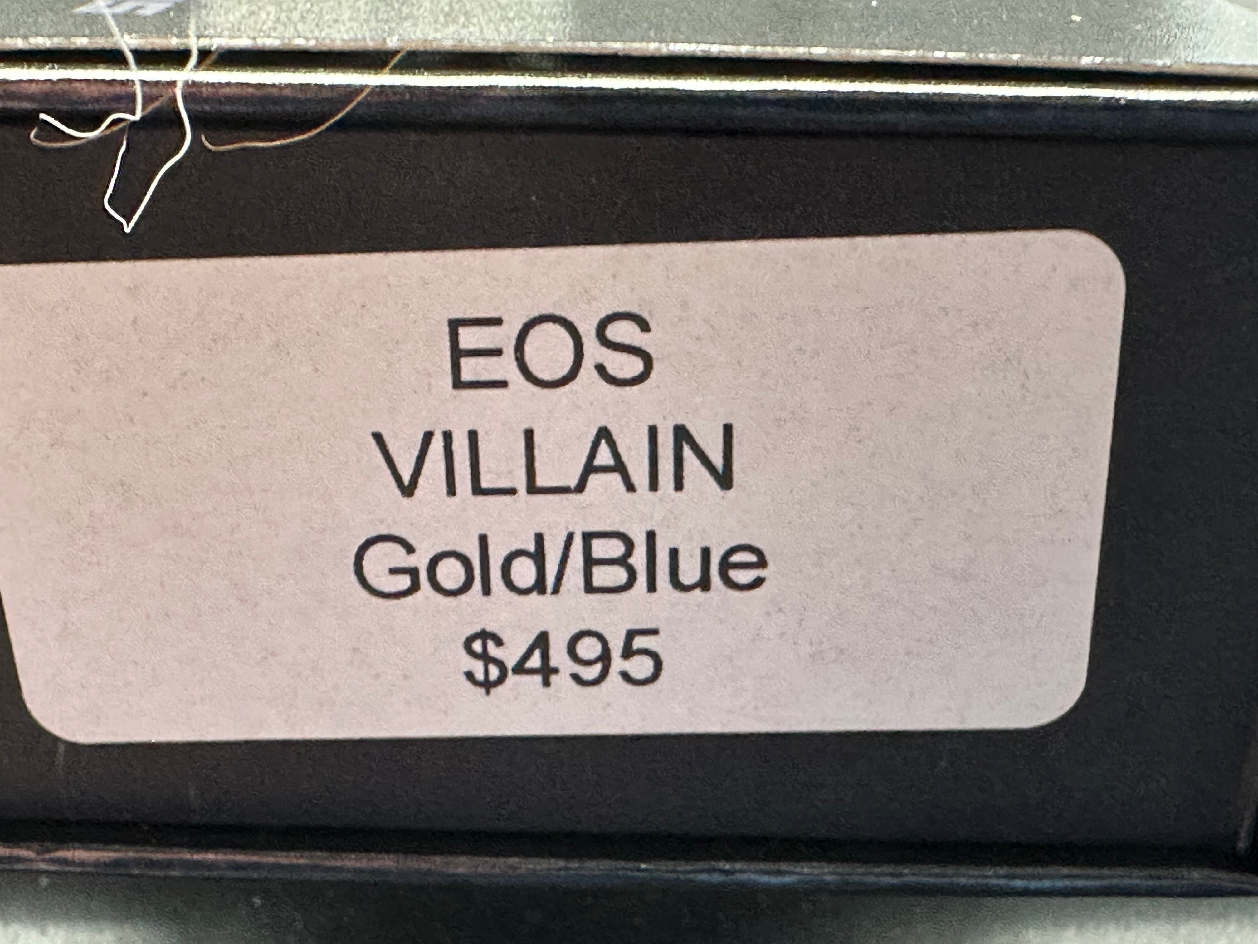 Premium EOS Villian Balisong Butterfly Knife - Gold Titanium Handles, Blue Latch Hardware, Recurve Tanto Blade in Sasha Satin CPM S30V Steel | Perfect for Collectors, EDC Carry & Tactical Enthusiasts
